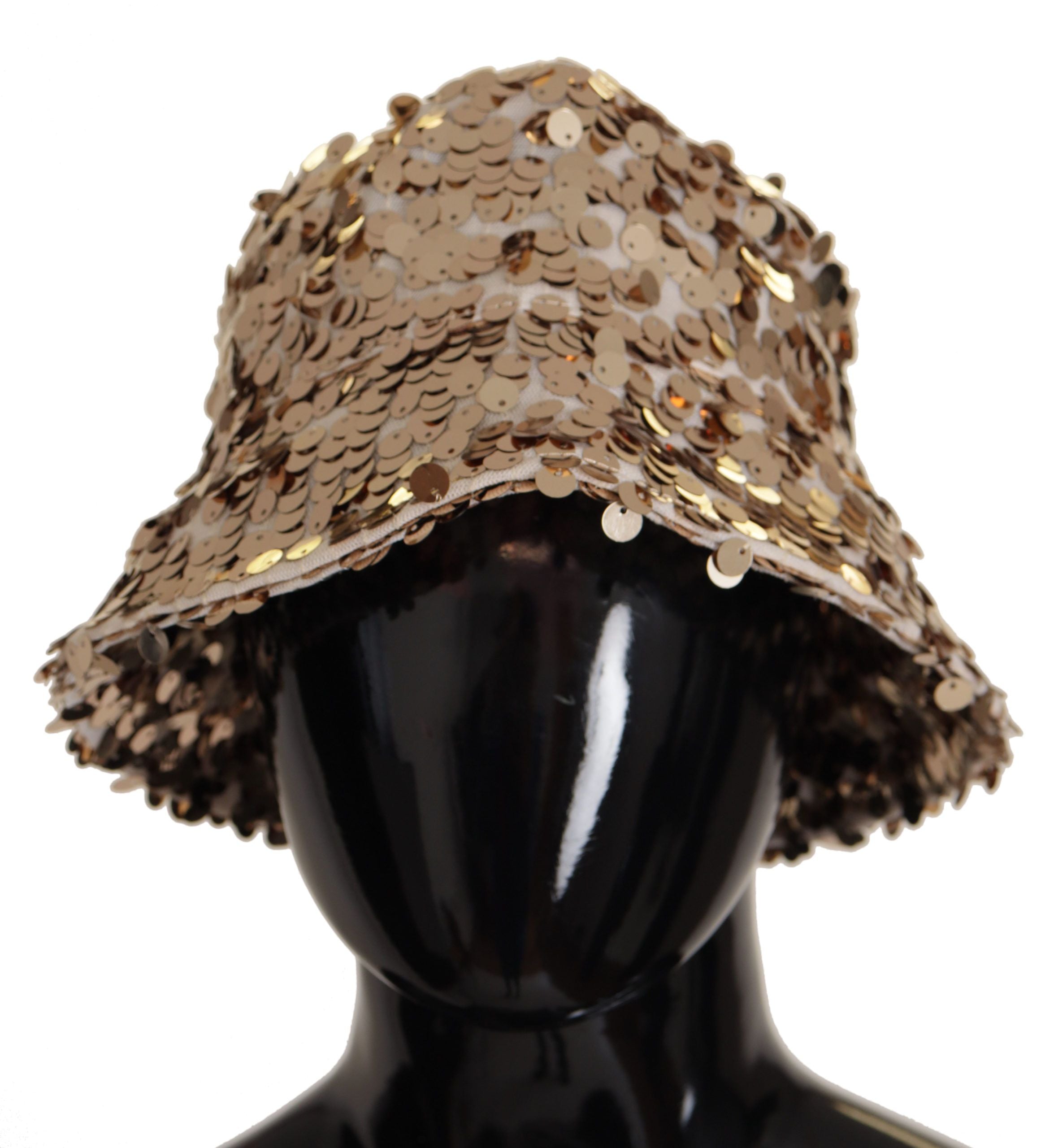 Dolce & Gabbana Gold Silk Sequin Embellished Designer Brim Bucket Hat Dolce & Gabbana