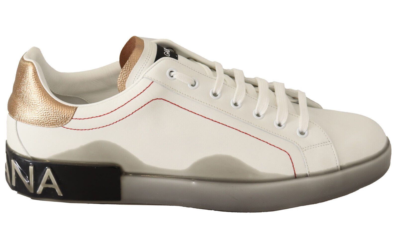 Dolce & Gabbana White Gold Leather Low Top Sneakers Casual Shoes Dolce & Gabbana