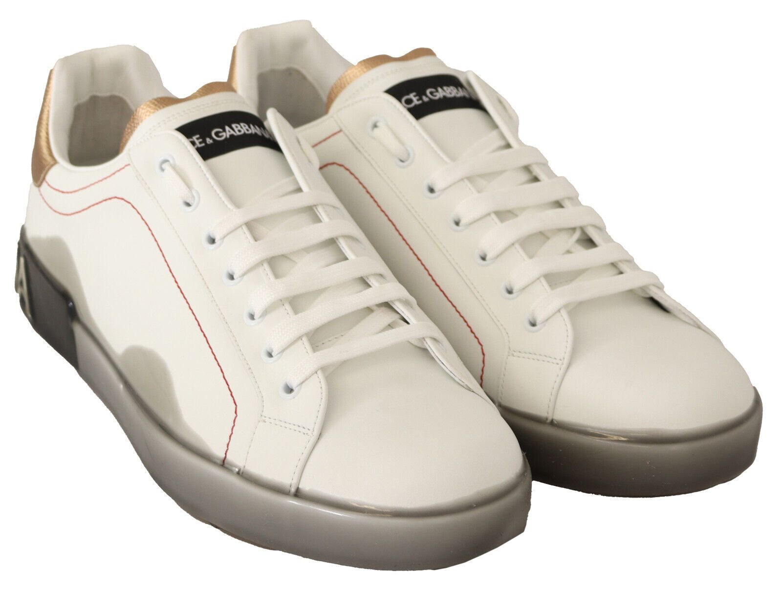 Dolce & Gabbana White Gold Leather Low Top Sneakers Casual Shoes Dolce & Gabbana