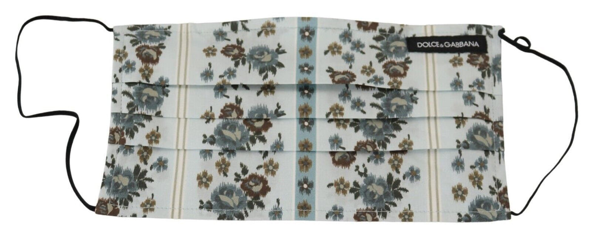 Dolce & Gabbana White Floral Cotton Pleated Elastic Ear Strap Face Mask