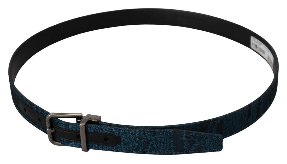 Dolce & Gabbana Blue Jacquard Moire Silver Metal Belt Men