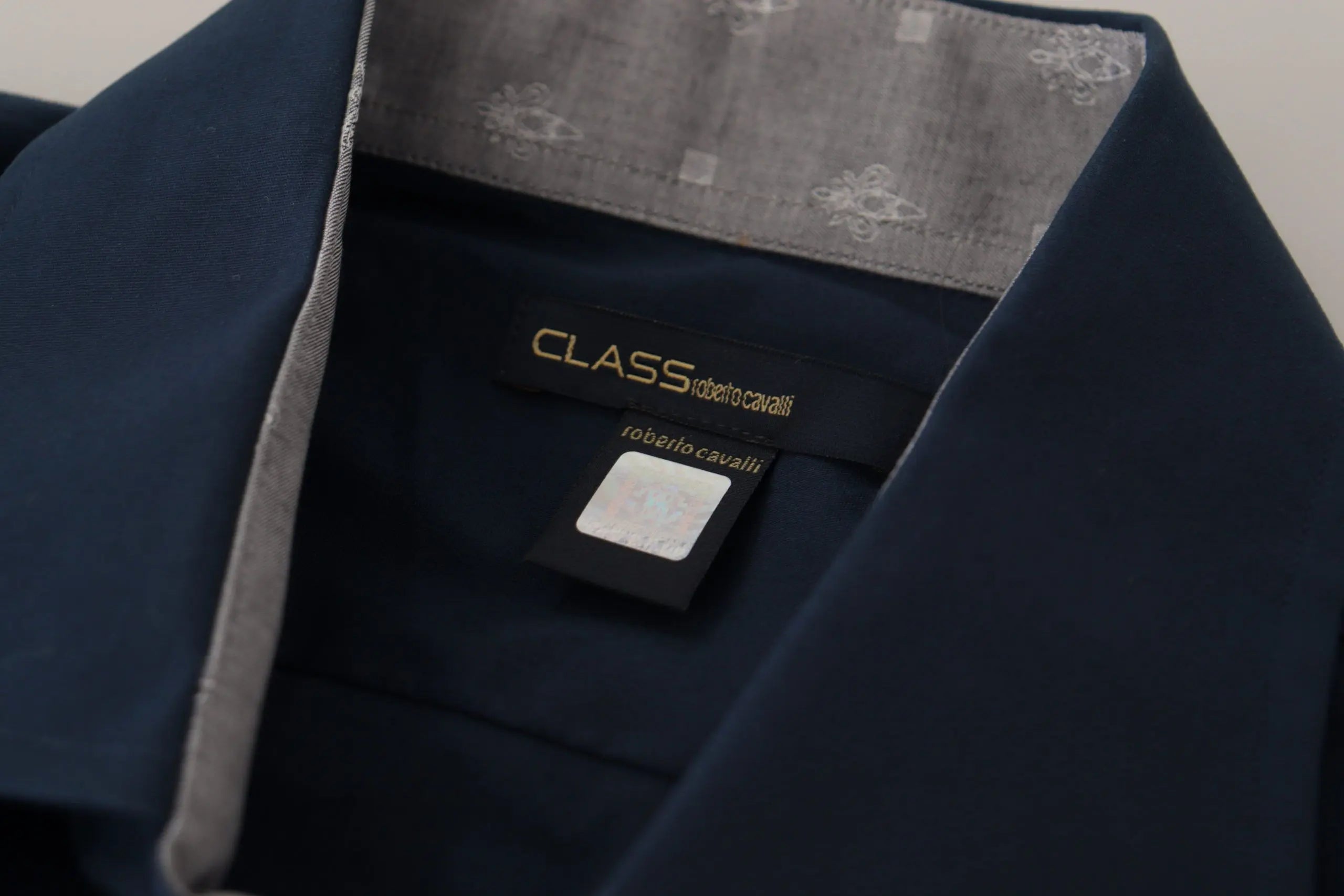 Roberto Cavalli Navy Blue Cotton Dress Formal Shirt Roberto Cavalli