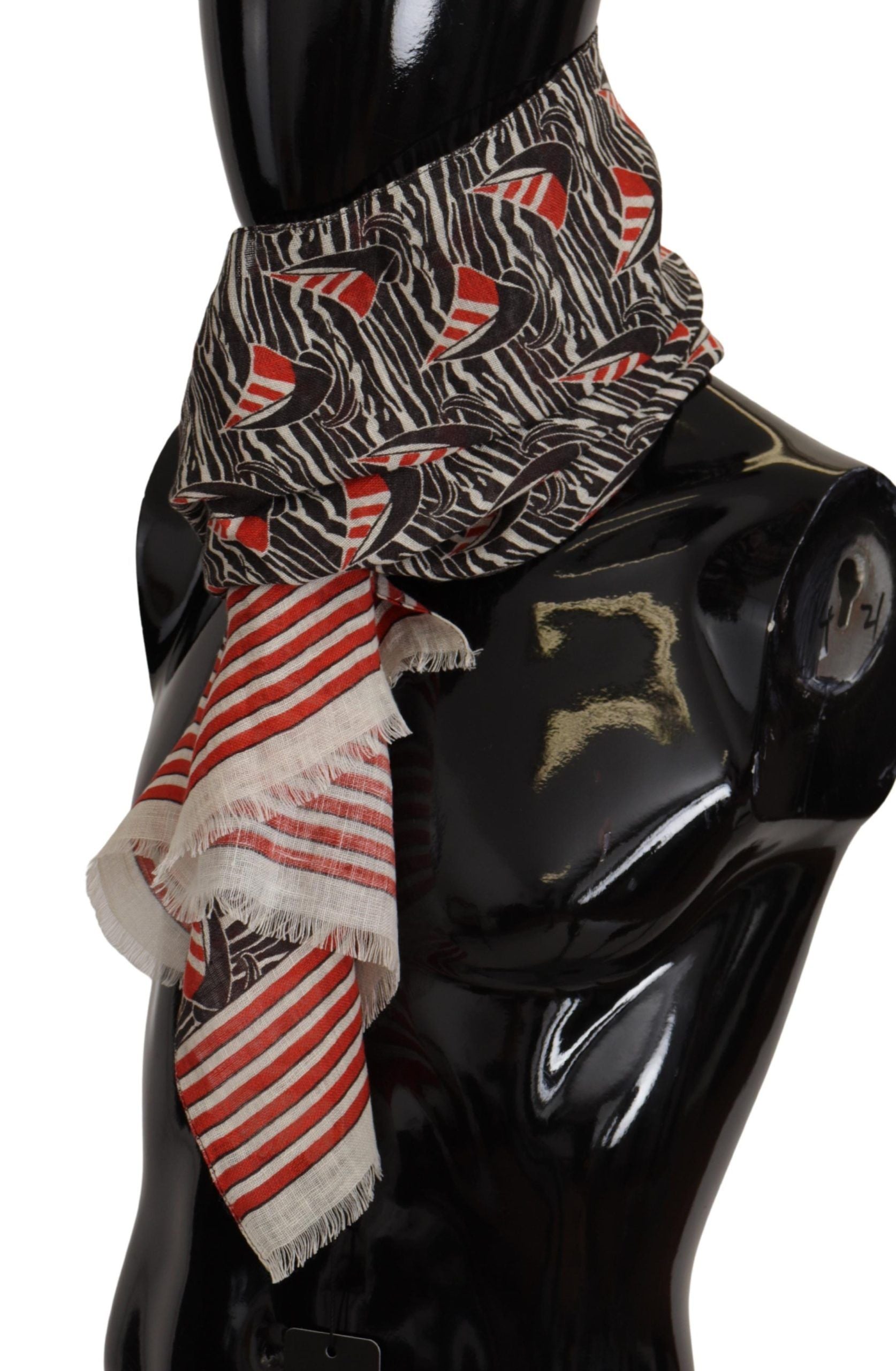 Dolce & Gabbana Black Red Linen Sailboat Stripe Print Shawl Scarf Dolce & Gabbana