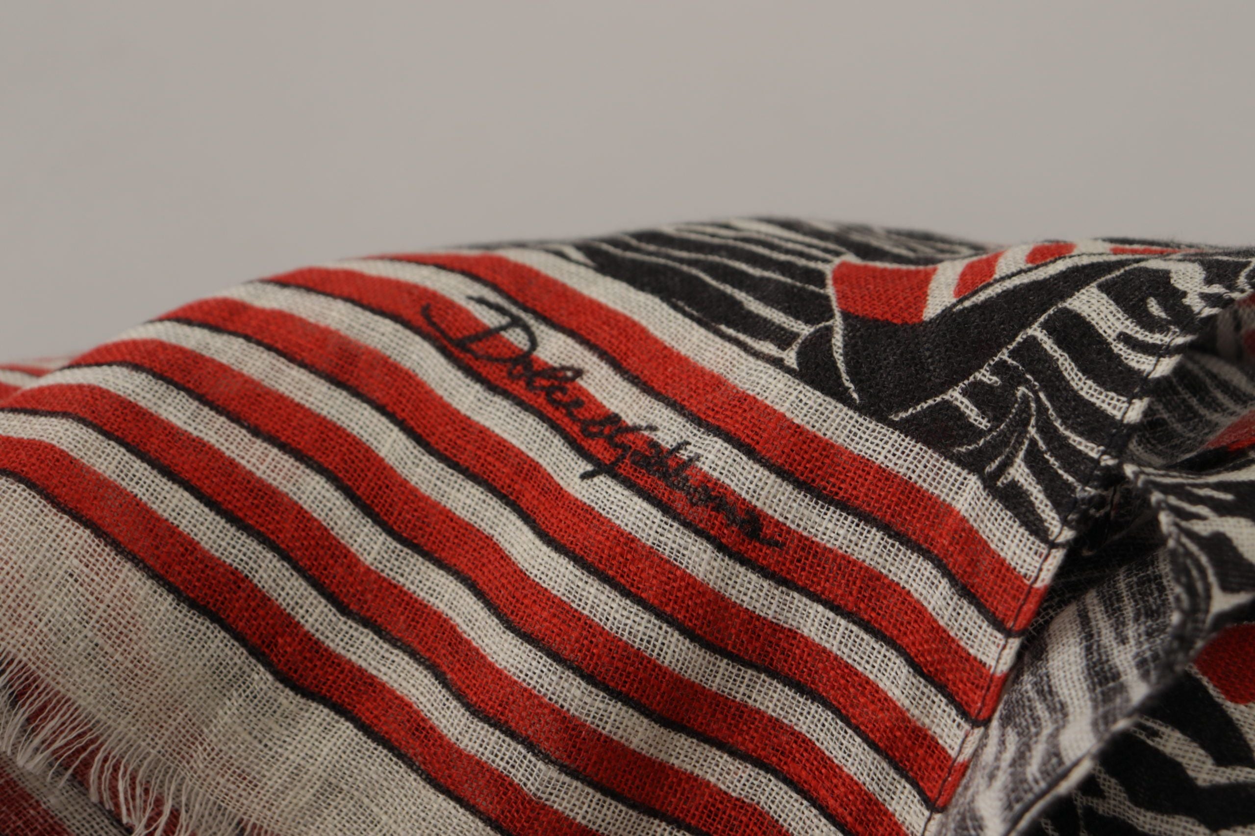 Dolce & Gabbana Black Red Linen Sailboat Stripe Print Shawl Scarf Dolce & Gabbana