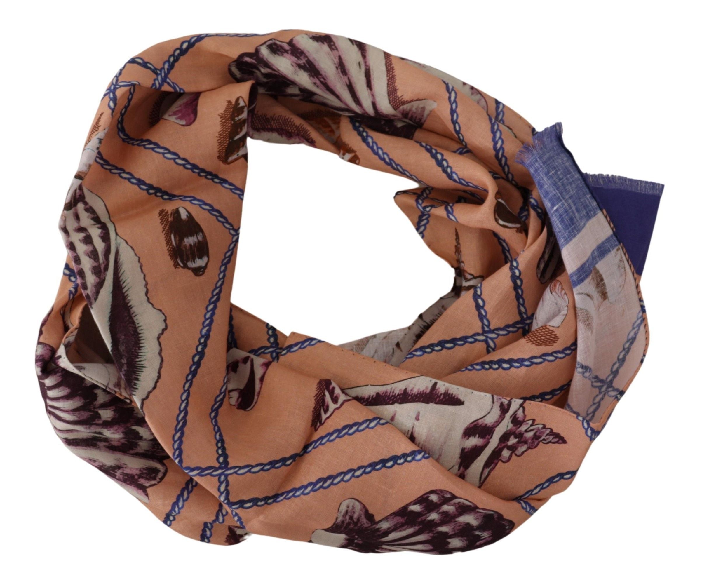 Dolce & Gabbana Blue Linen Seashell Pattern Mens Wrap Shawl Scarf Dolce & Gabbana