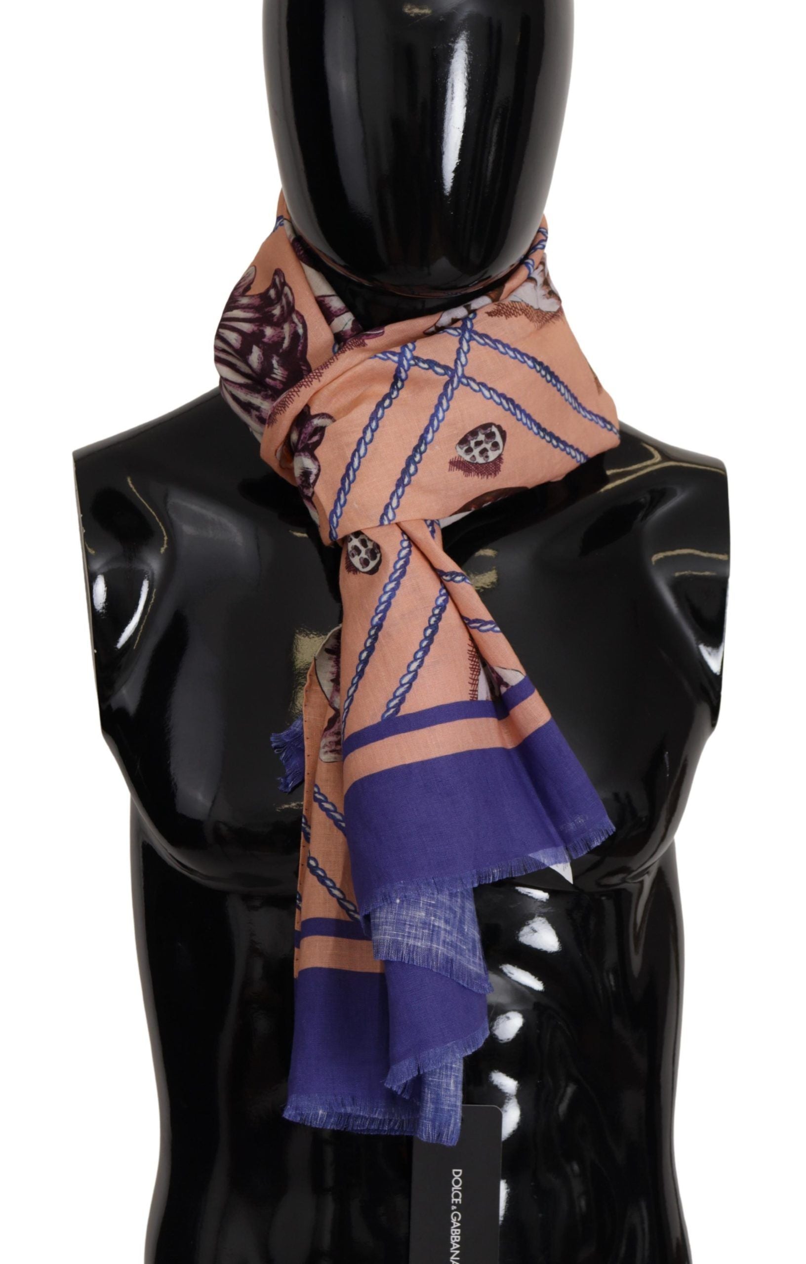 Dolce & Gabbana Blue Linen Seashell Pattern Mens Wrap Shawl Scarf Dolce & Gabbana