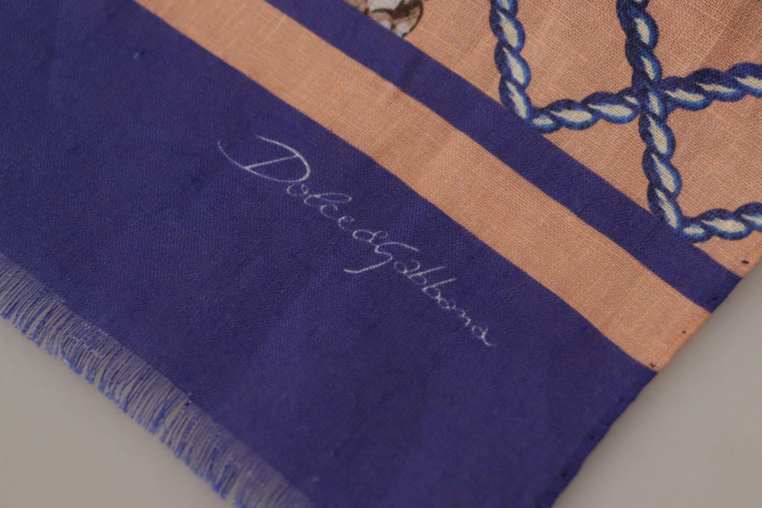 Dolce & Gabbana Blue Linen Seashell Pattern Mens Wrap Shawl Scarf Dolce & Gabbana