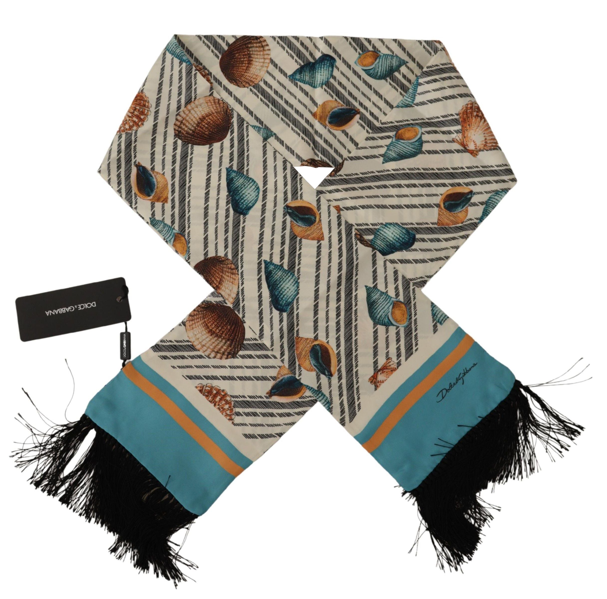 Dolce & Gabbana Multicolor Seashells DG Print Silk Shawl Fringe Scarf Dolce & Gabbana