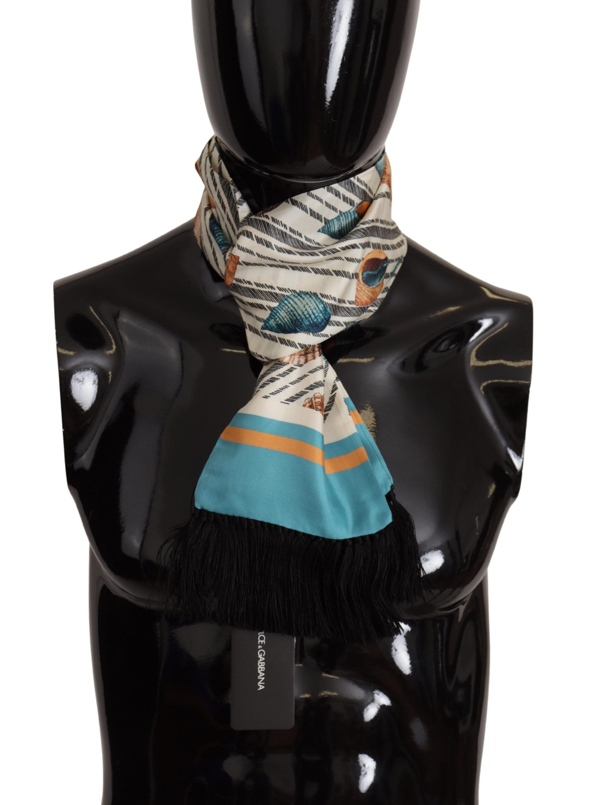 Dolce & Gabbana Multicolor Seashells DG Print Silk Shawl Fringe Scarf Dolce & Gabbana