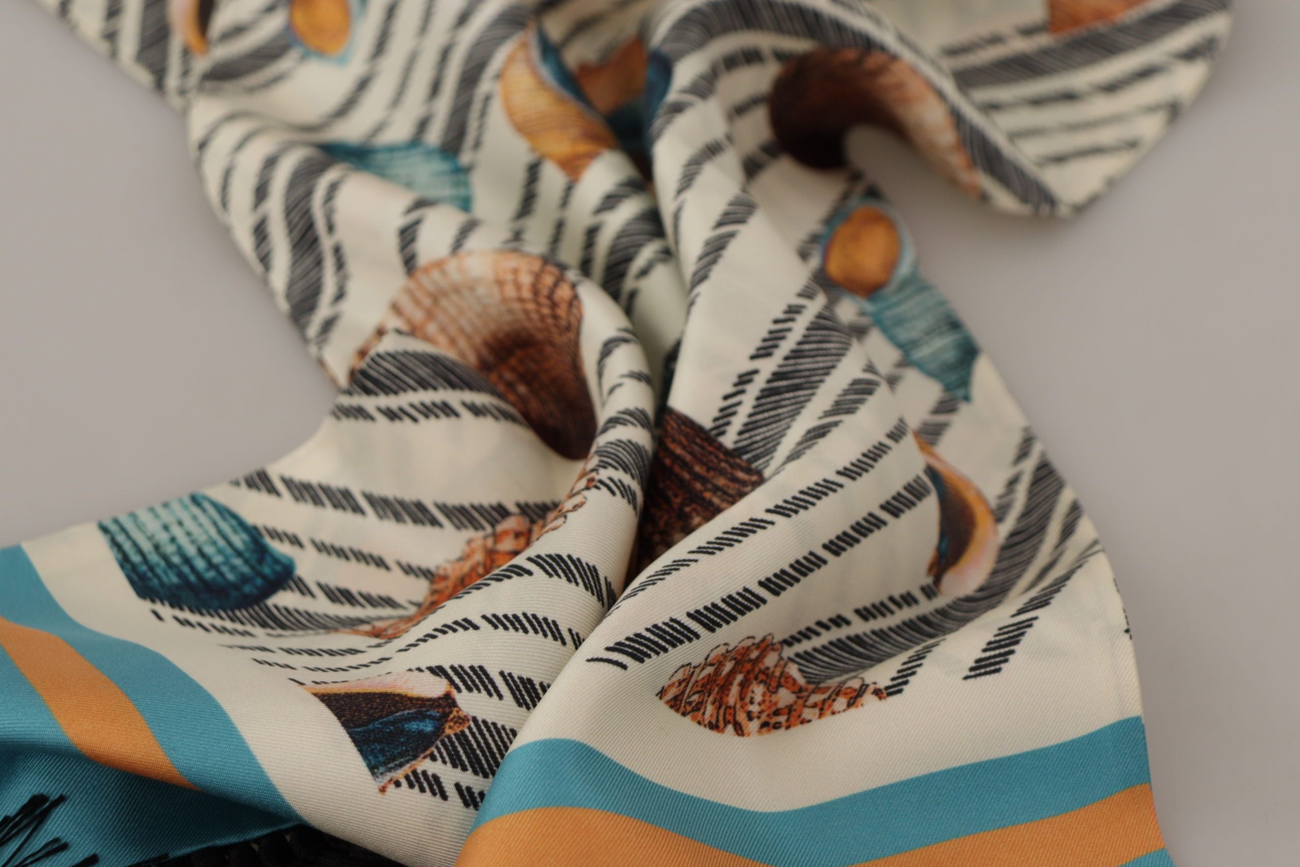 Dolce & Gabbana Multicolor Seashells DG Print Silk Shawl Fringe Scarf Dolce & Gabbana