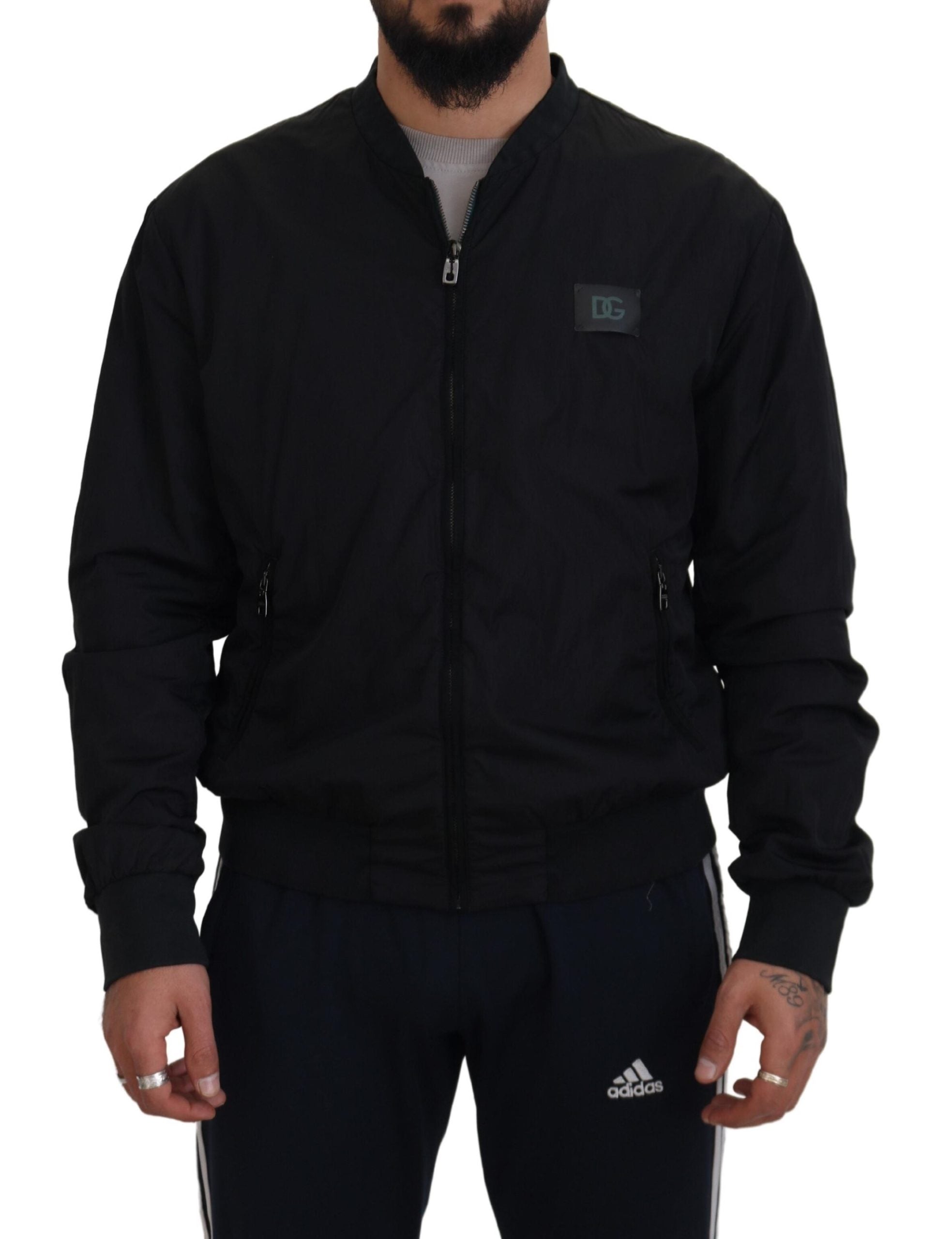 Dolce & Gabbana Black Nylon Logo Bomber Zipper Jacket Dolce & Gabbana