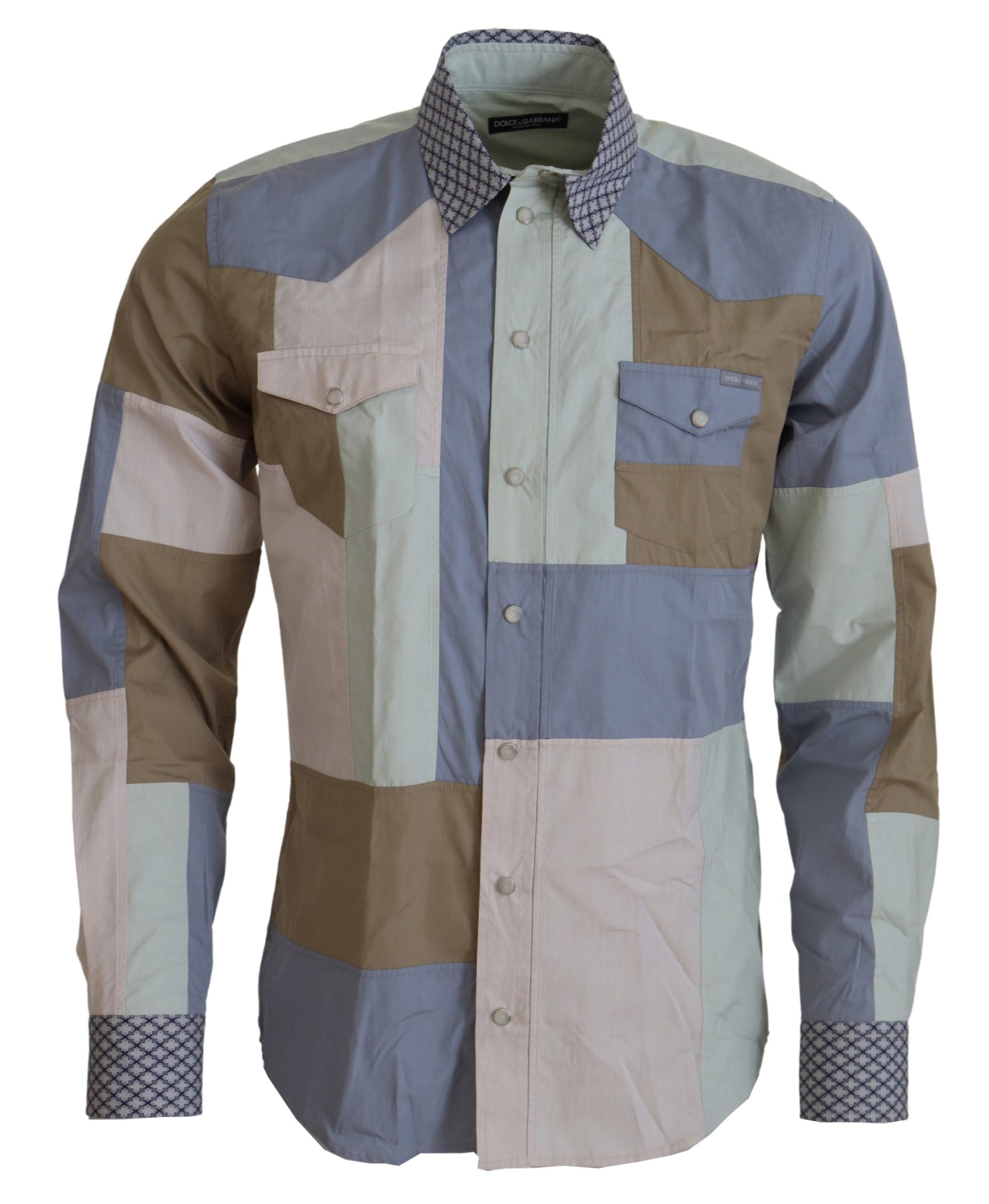 Dolce & Gabbana Multicolor Cotton Patchwork Slim Shirt Dolce & Gabbana