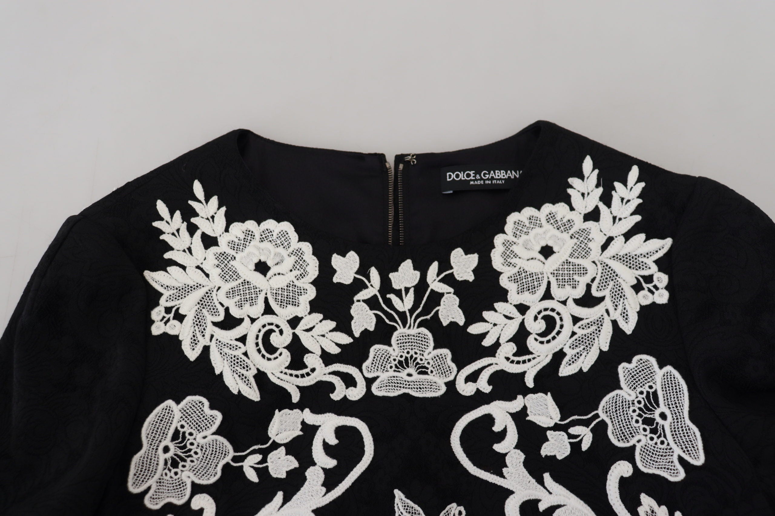 Dolce & Gabbana Black Lace Trim Half Sleeves A-line Dress Dolce & Gabbana