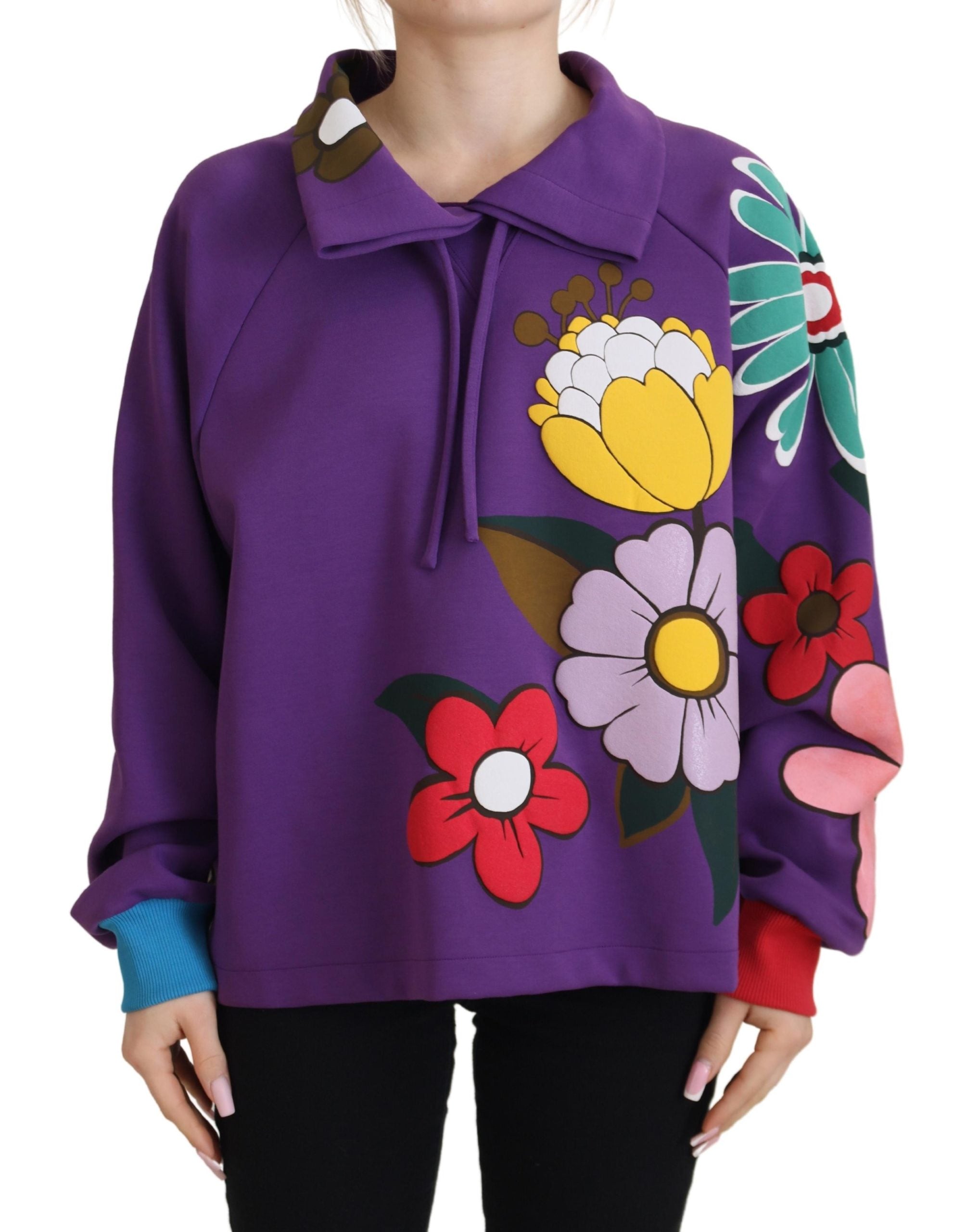 Dolce & Gabbana Purple Floral Print Pullover  Cotton Sweater Dolce & Gabbana