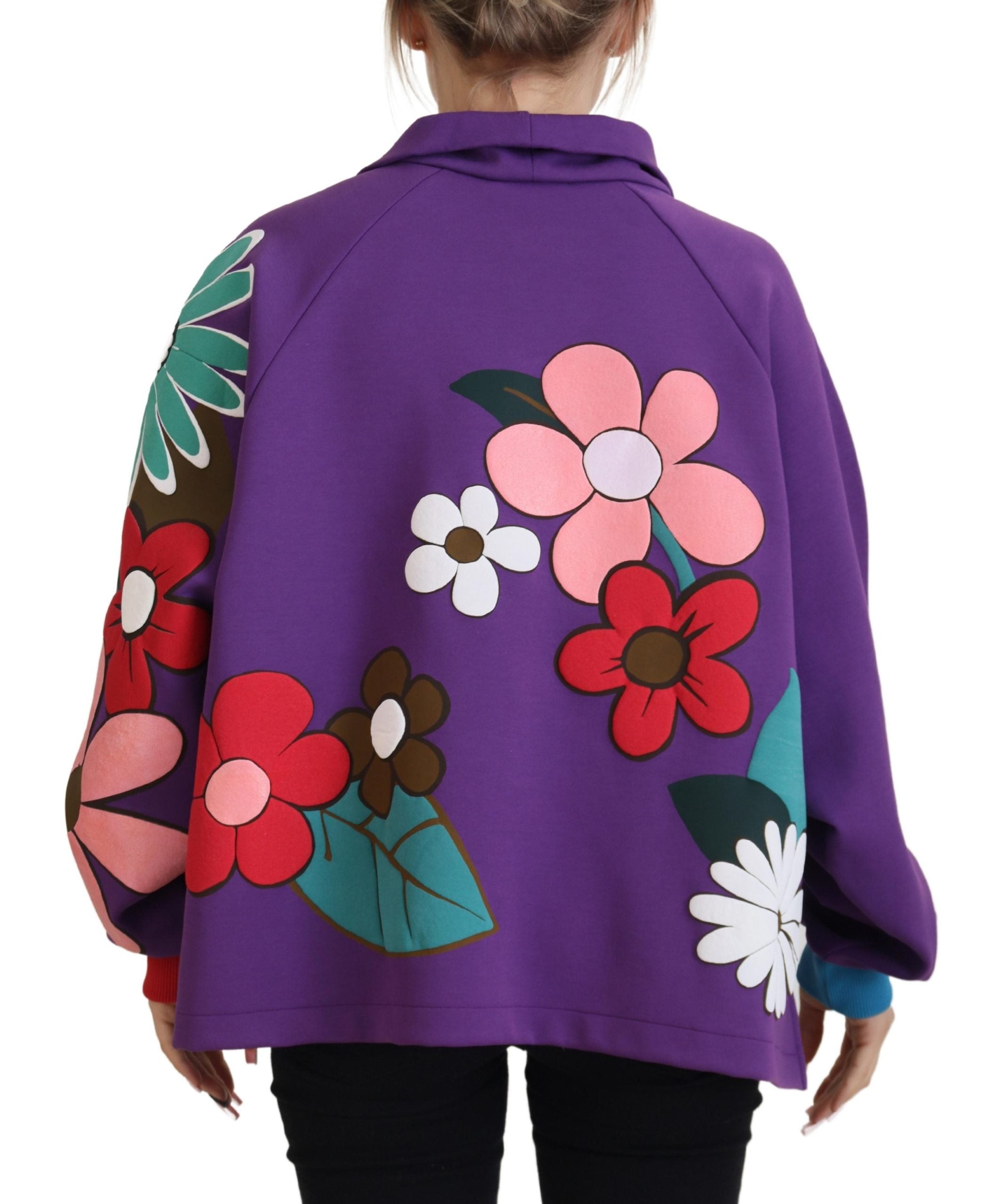 Dolce & Gabbana Purple Floral Print Pullover  Cotton Sweater Dolce & Gabbana