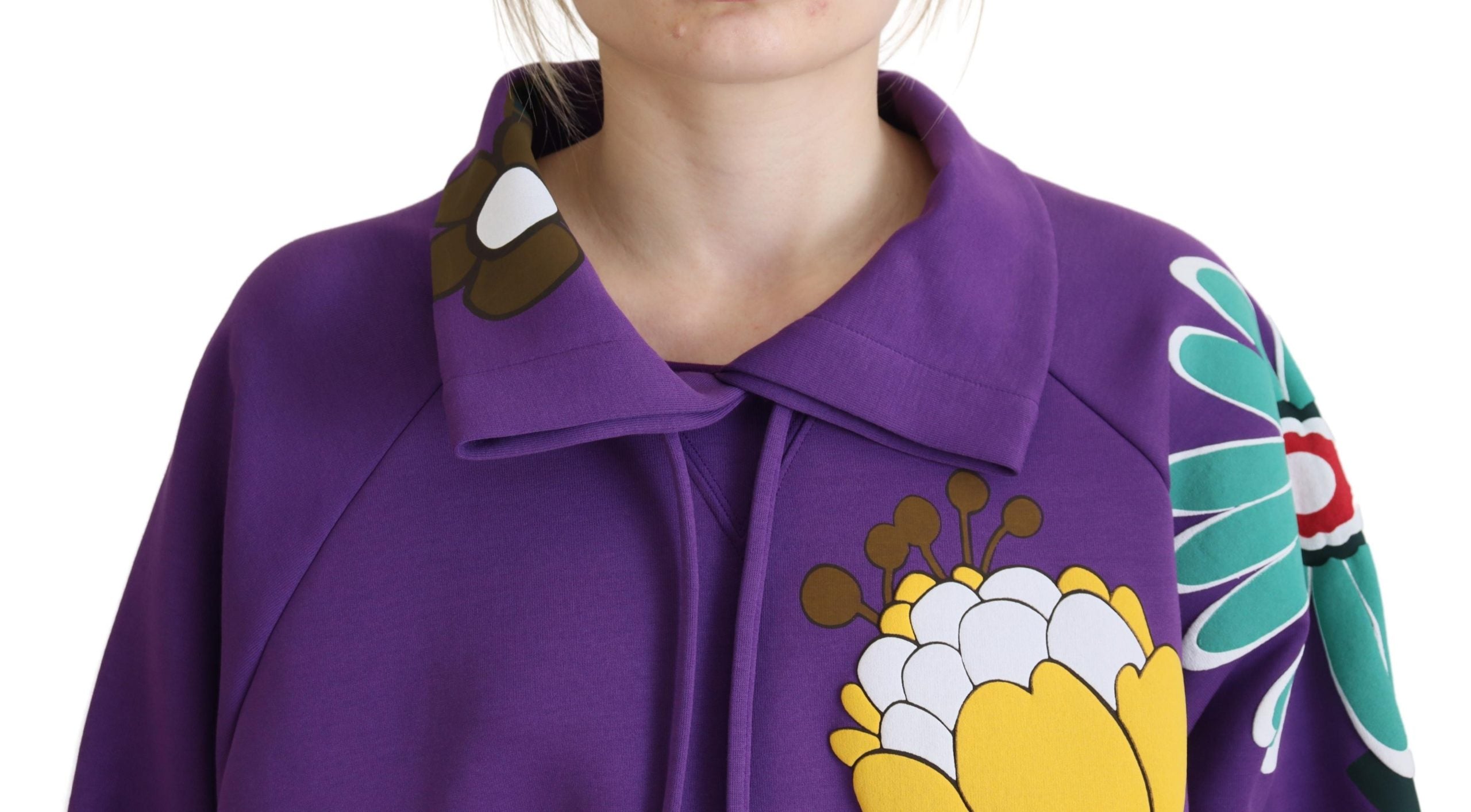 Dolce & Gabbana Purple Floral Print Pullover  Cotton Sweater Dolce & Gabbana
