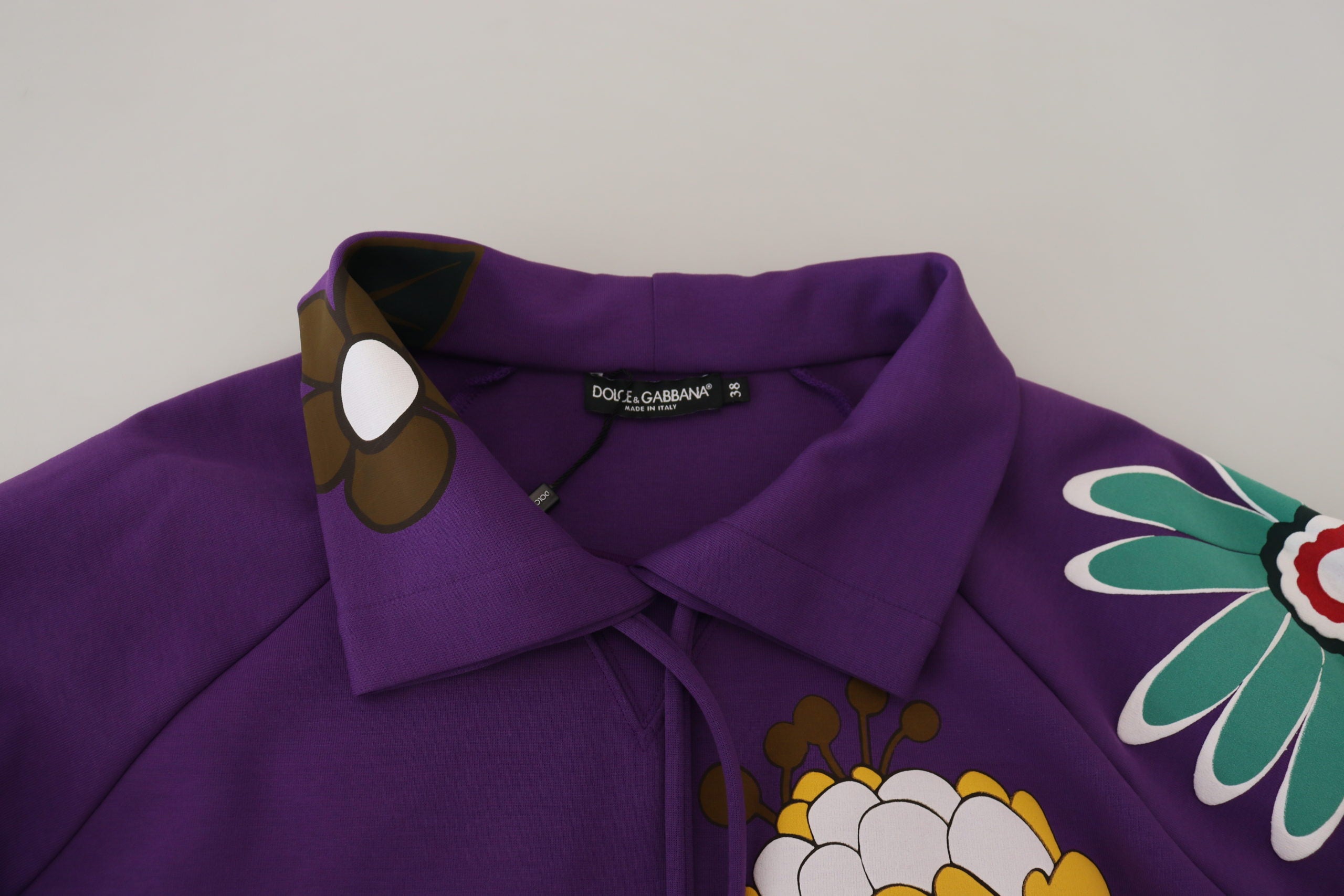 Dolce & Gabbana Purple Floral Print Pullover  Cotton Sweater Dolce & Gabbana