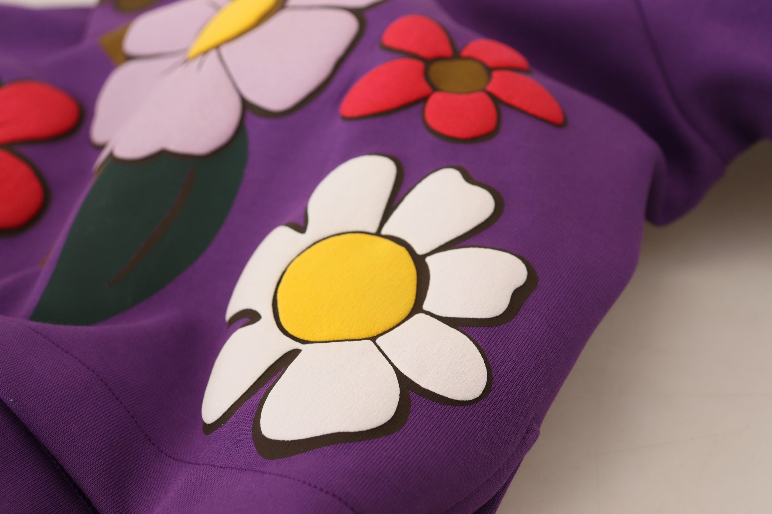 Dolce & Gabbana Purple Floral Print Pullover  Cotton Sweater Dolce & Gabbana