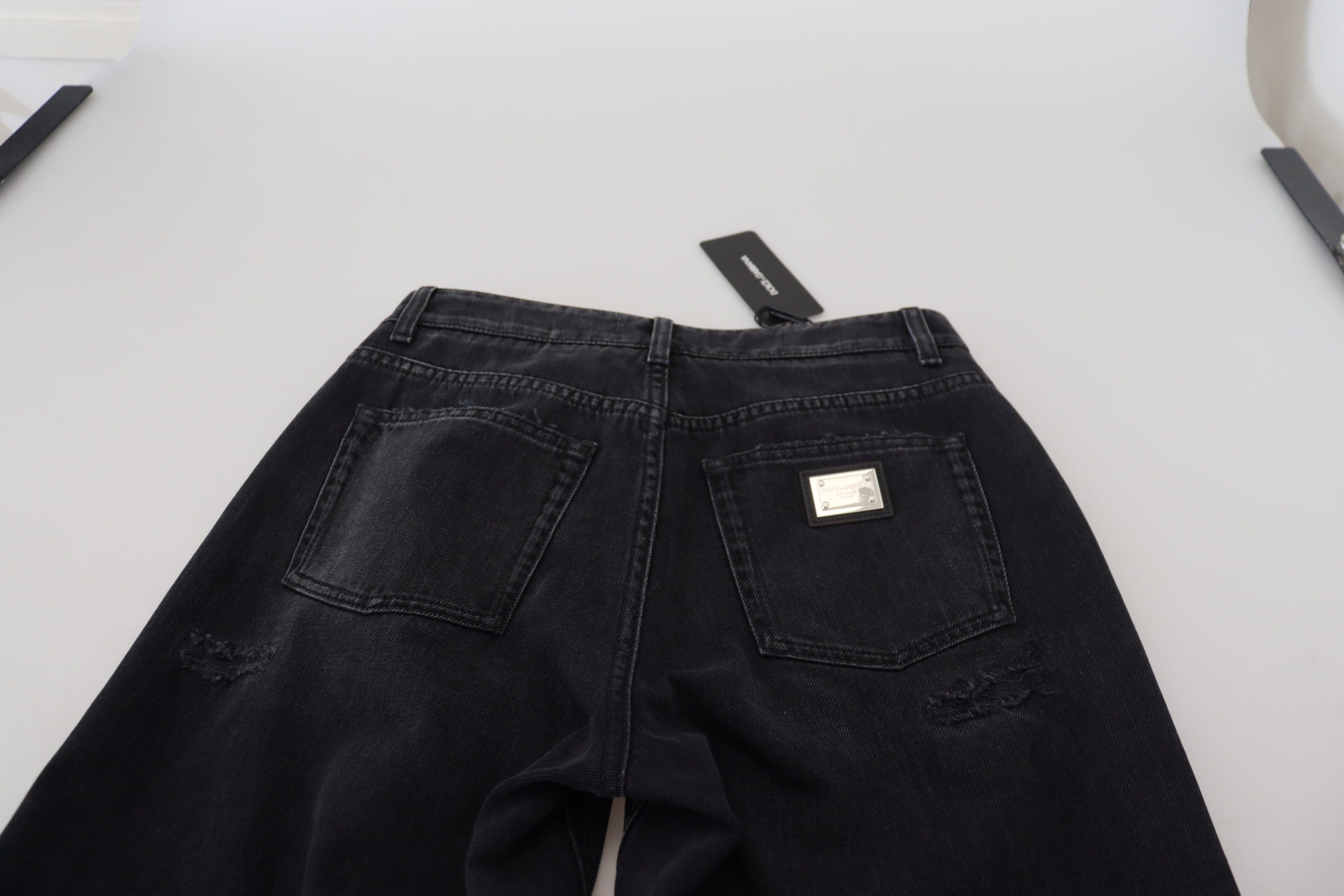 Dolce & Gabbana Black Cotton Tattered High Waist Denim Jeans Dolce & Gabbana