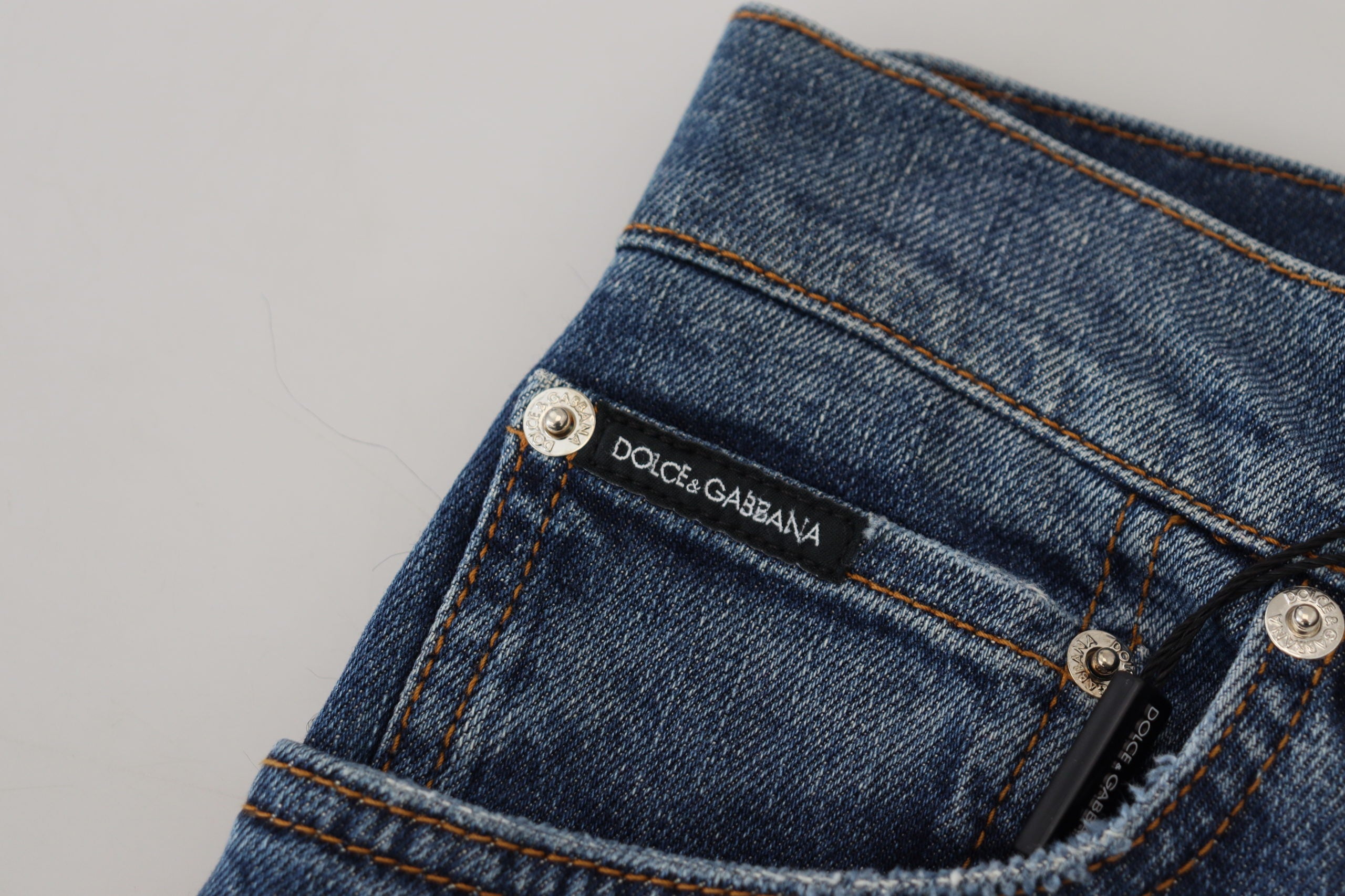 Dolce & Gabbana Blue Checkered Back Skinny Denim Jeans Dolce & Gabbana