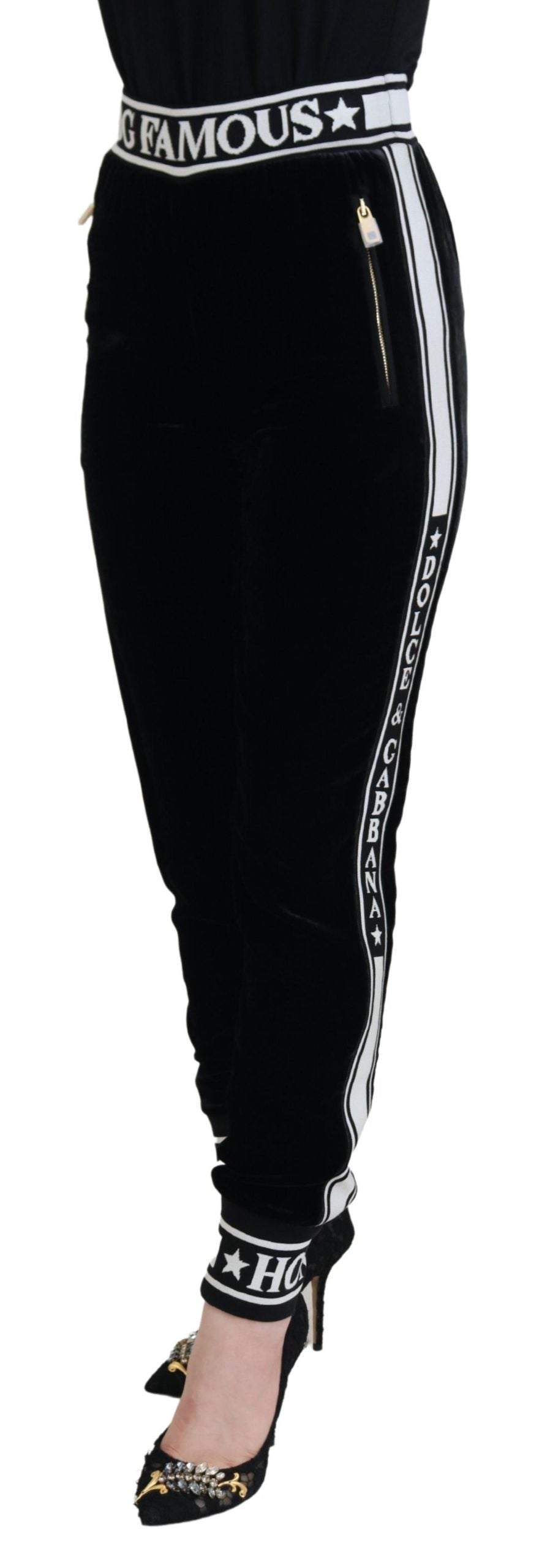 Dolce & Gabbana Black DG Logo Velvet Trouser Pants Dolce & Gabbana