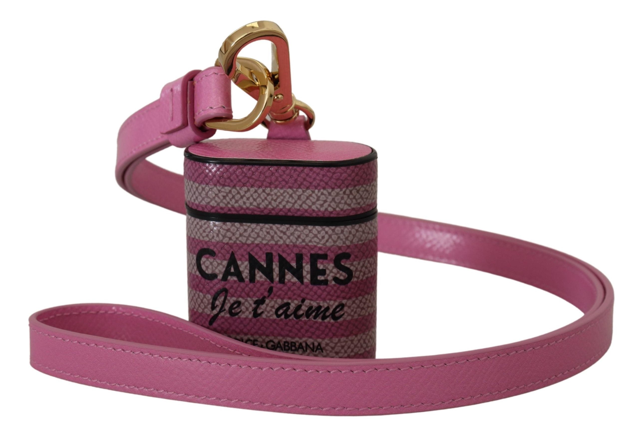 Dolce & Gabbana Pink Black Leather Strap Gold Metal Logo Airpods Case Dolce & Gabbana