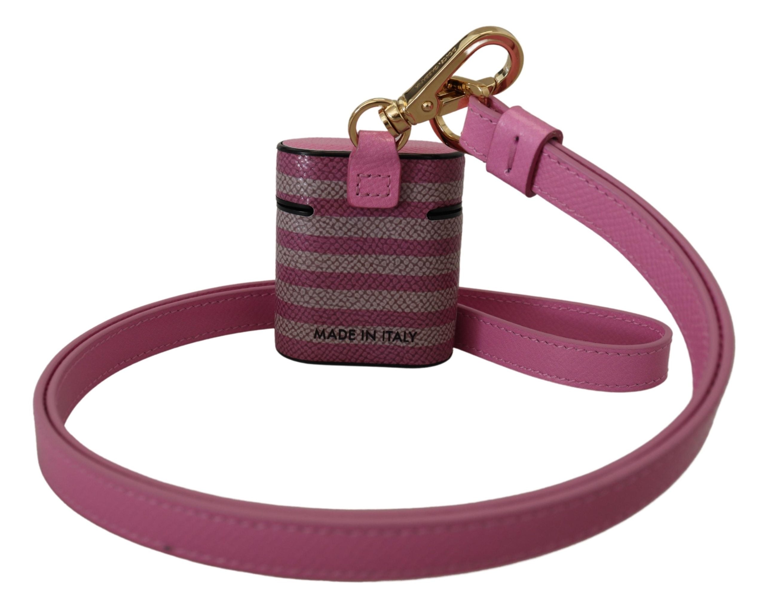 Dolce & Gabbana Pink Black Leather Strap Gold Metal Logo Airpods Case Dolce & Gabbana
