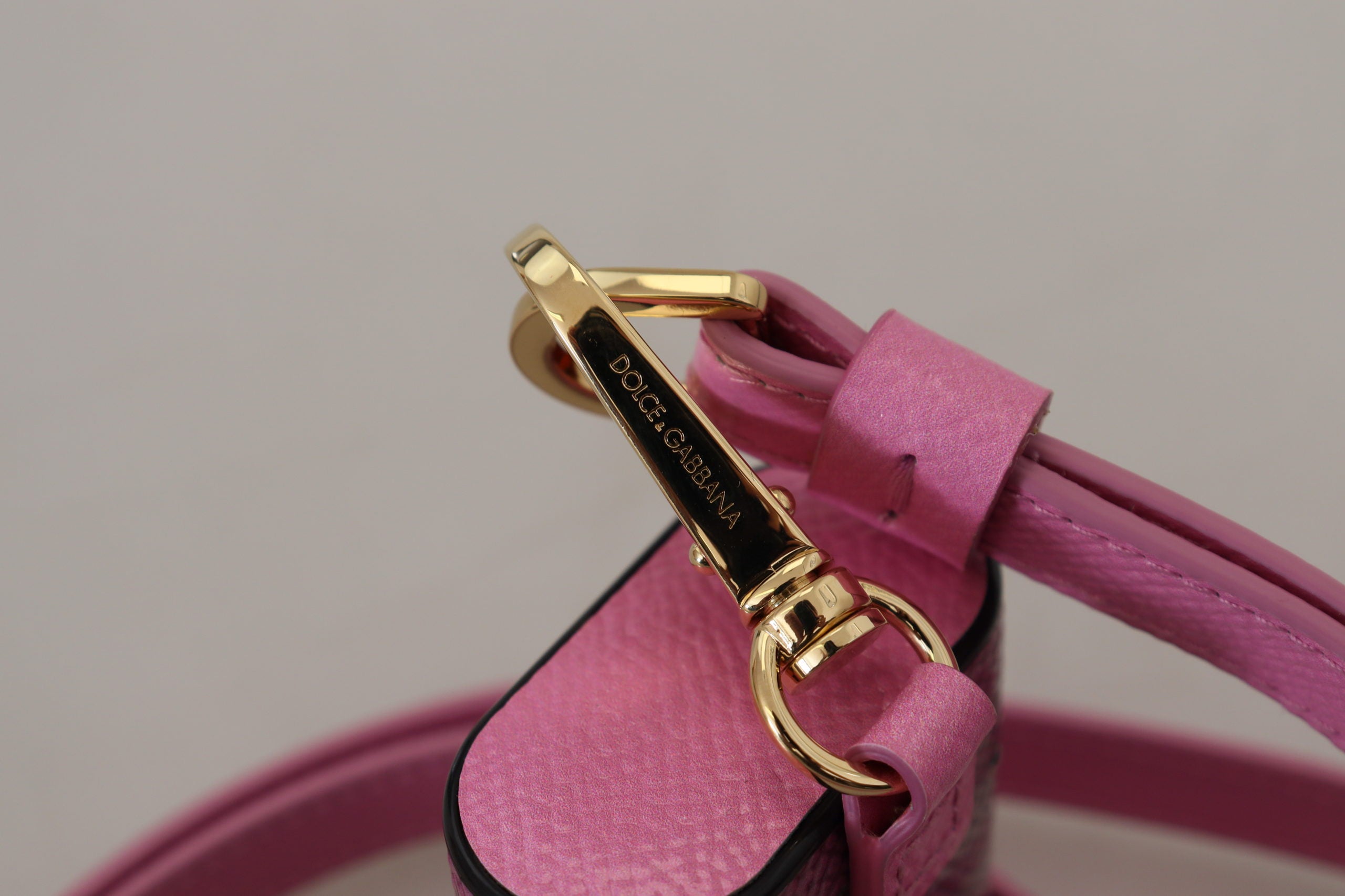 Dolce & Gabbana Pink Black Leather Strap Gold Metal Logo Airpods Case Dolce & Gabbana