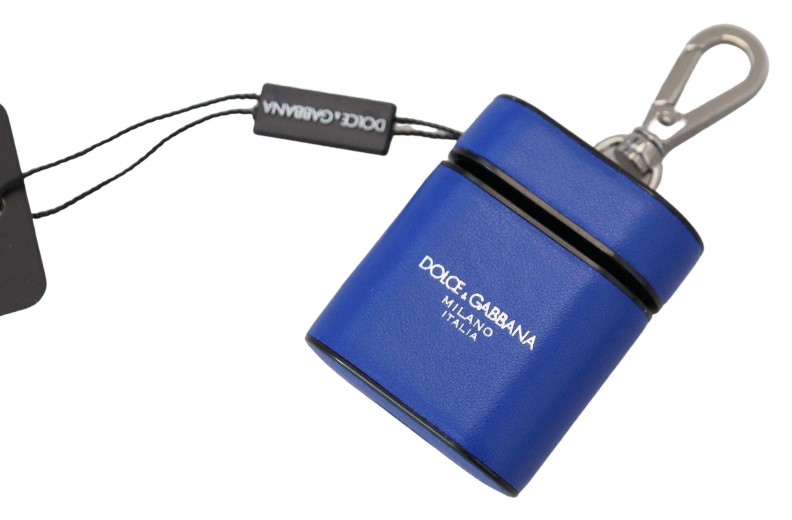 Dolce & Gabbana Blue Leather Silver Metal Logo Airpods Case Dolce & Gabbana