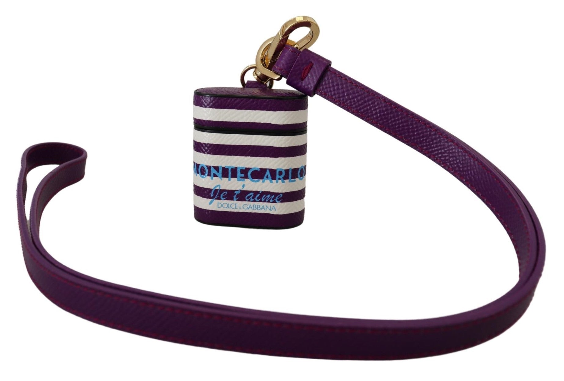 Dolce & Gabbana Purple Leather Strap Gold Metal Logo Airpods Case Dolce & Gabbana
