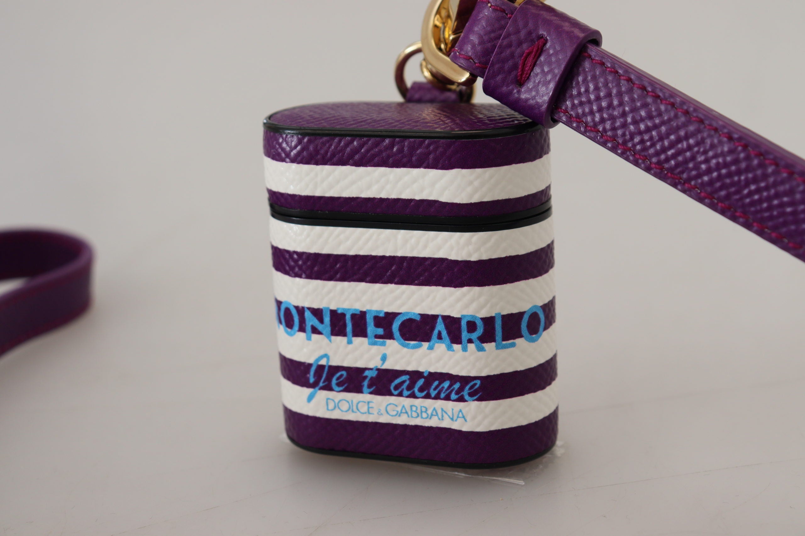 Dolce & Gabbana Purple Leather Strap Gold Metal Logo Airpods Case Dolce & Gabbana