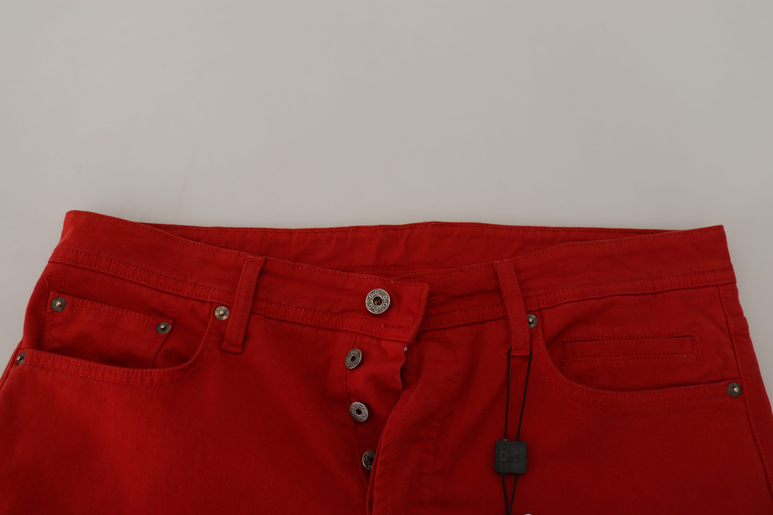 Dolce & Gabbana Red Cotton Straight Fit Men Denim Jeans Dolce & Gabbana