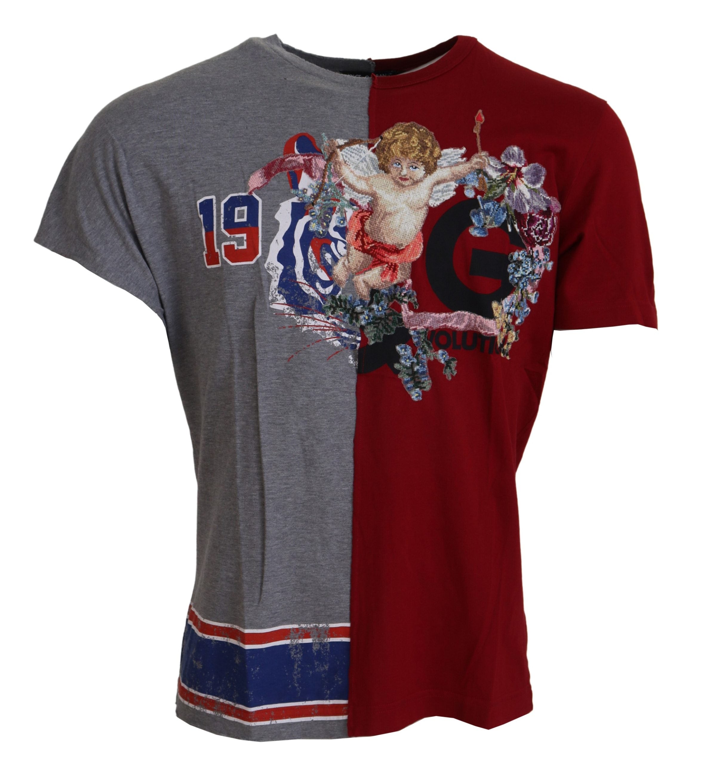 Dolce & Gabbana Red Gray Two Model DG Angel Crewneck  T-shirt Dolce & Gabbana