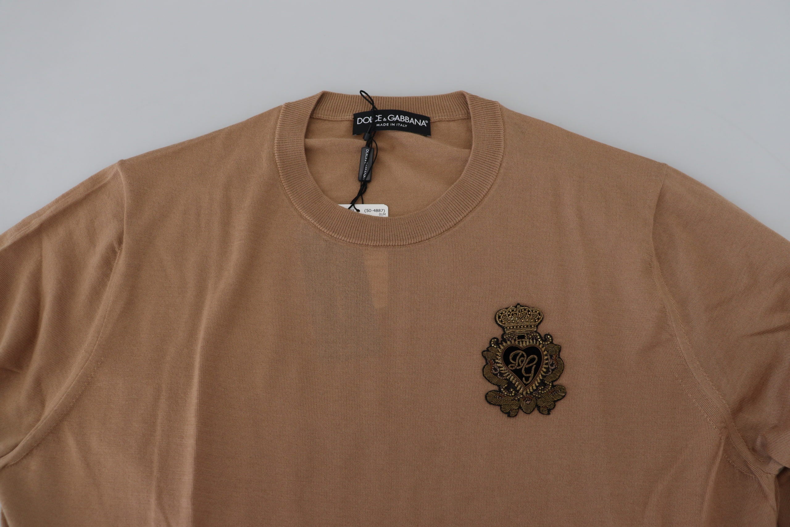 Dolce & Gabbana Beige Cashmere Crown Logo Pullover Sweater Dolce & Gabbana