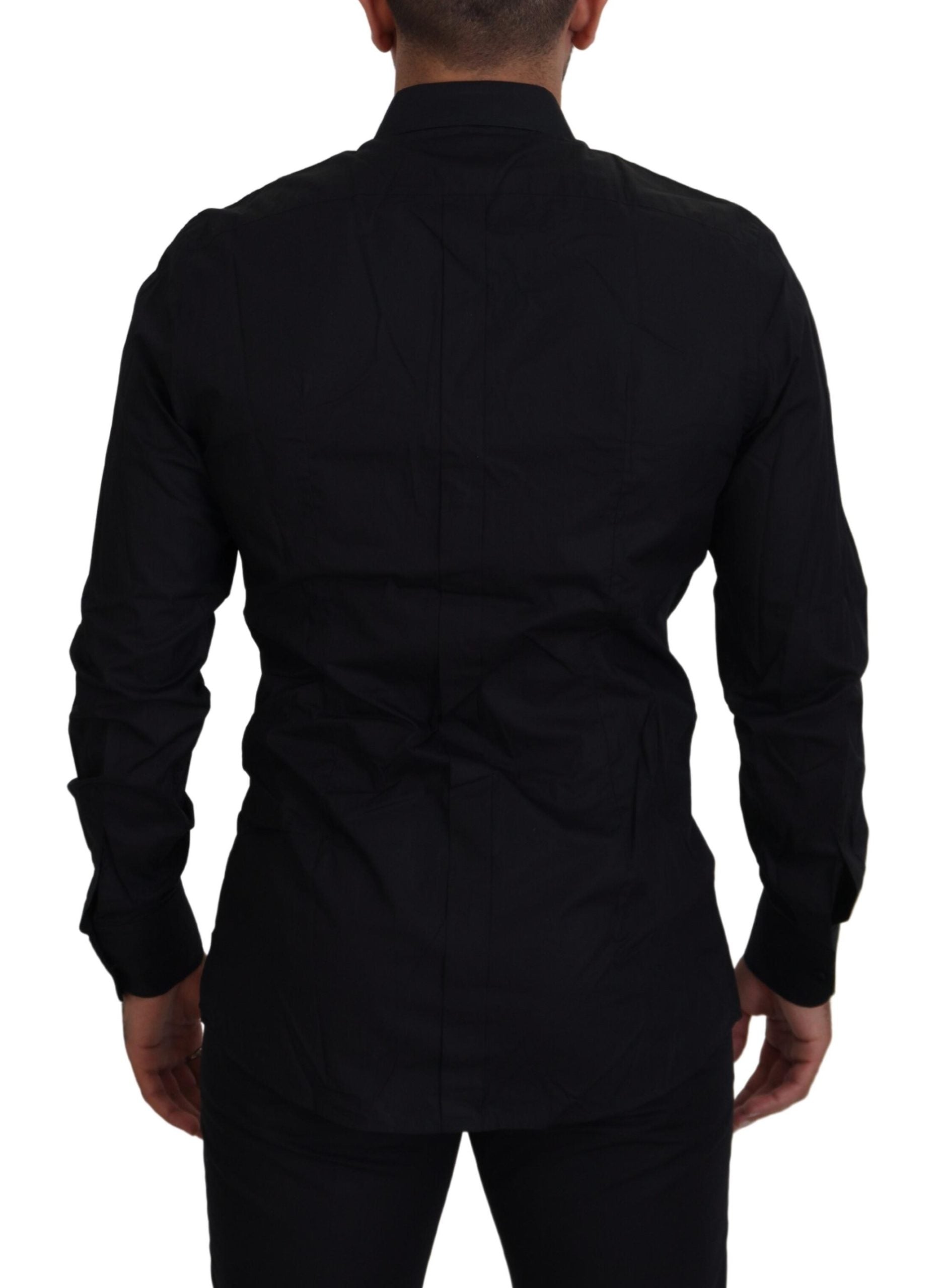 Dolce & Gabbana Black Gold Crown Slim Fit Dress Formal Shirt Dolce & Gabbana