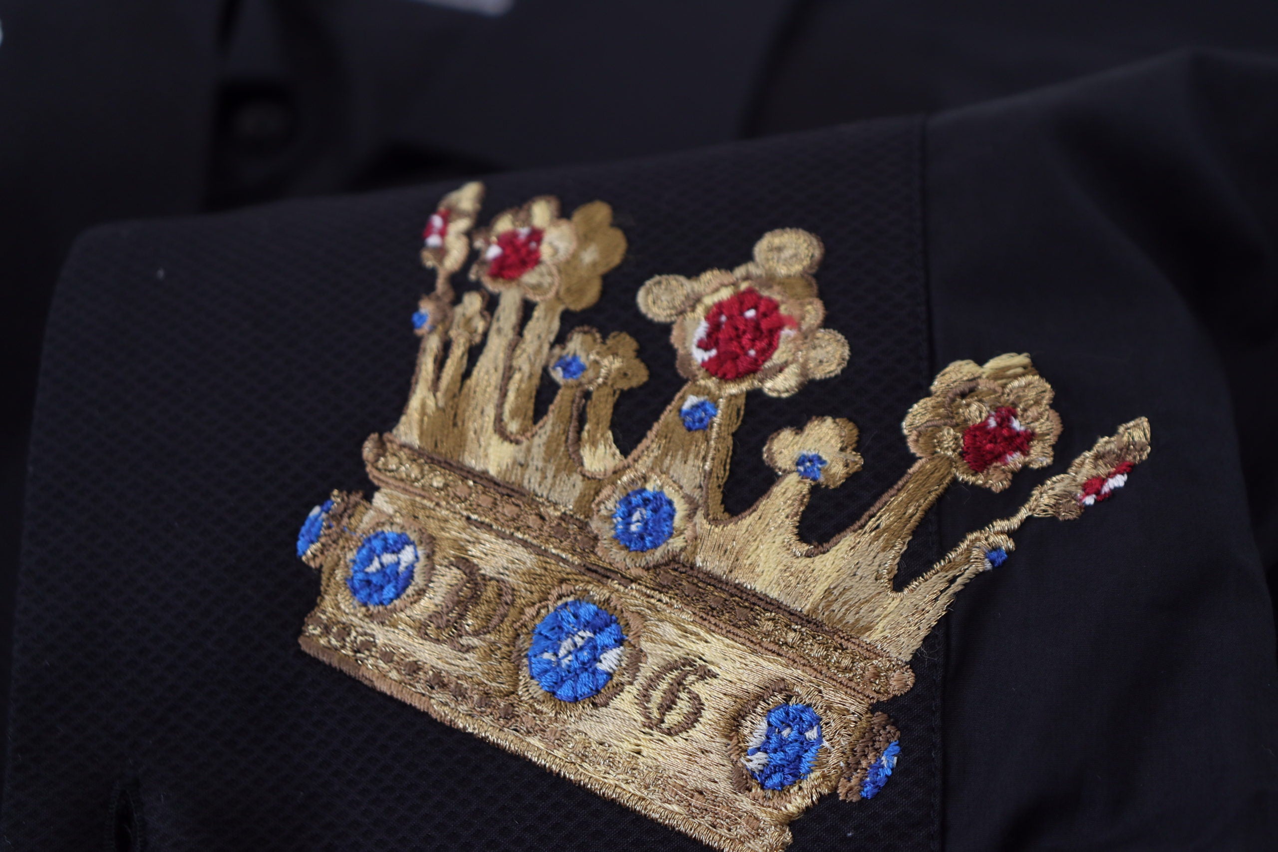 Dolce & Gabbana Black Gold Crown Slim Fit Dress Formal Shirt Dolce & Gabbana