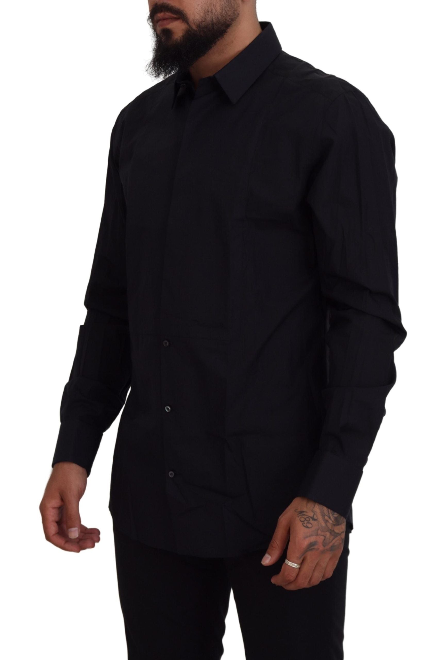 Dolce & Gabbana Black Gold Cotton Slim Fit Dress Mens Shirt Dolce & Gabbana