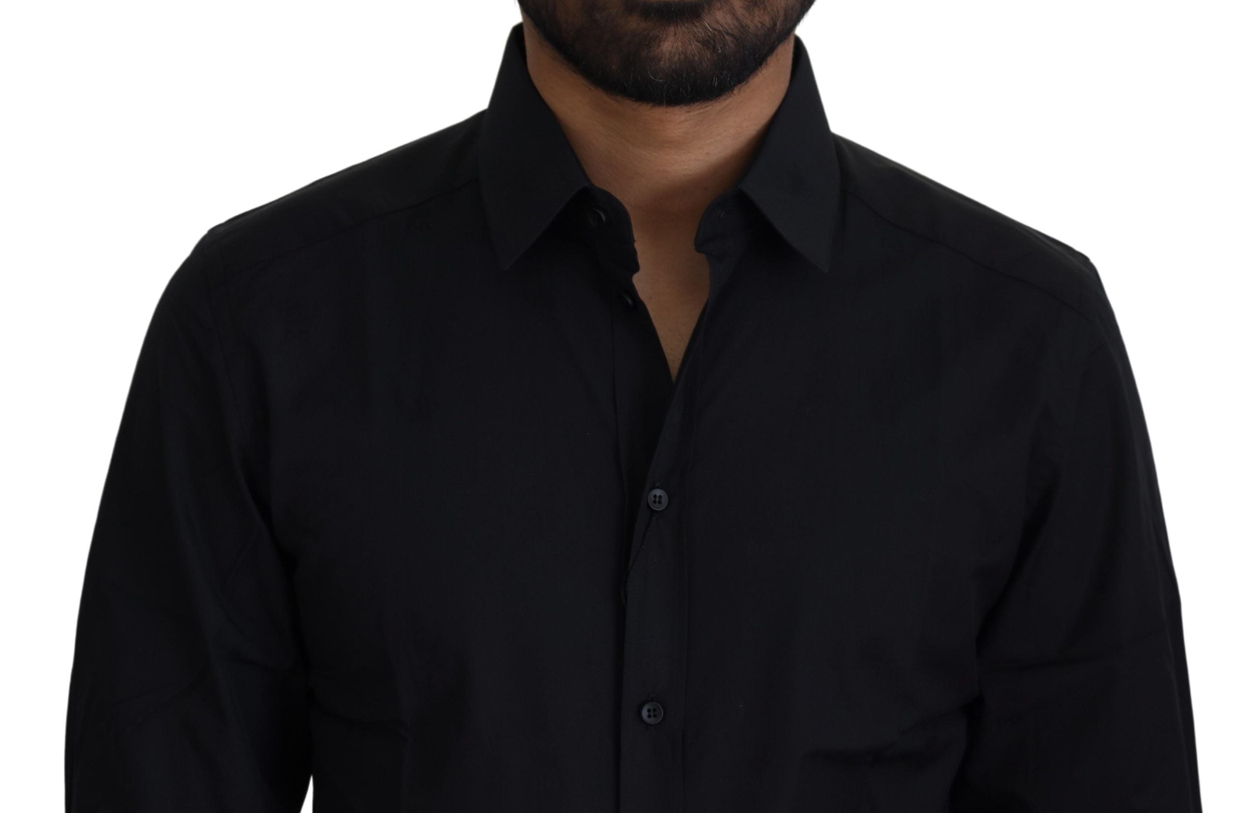 Dolce & Gabbana Black Cotton Slim Fit Formal Dress GOLD Shirt Dolce & Gabbana