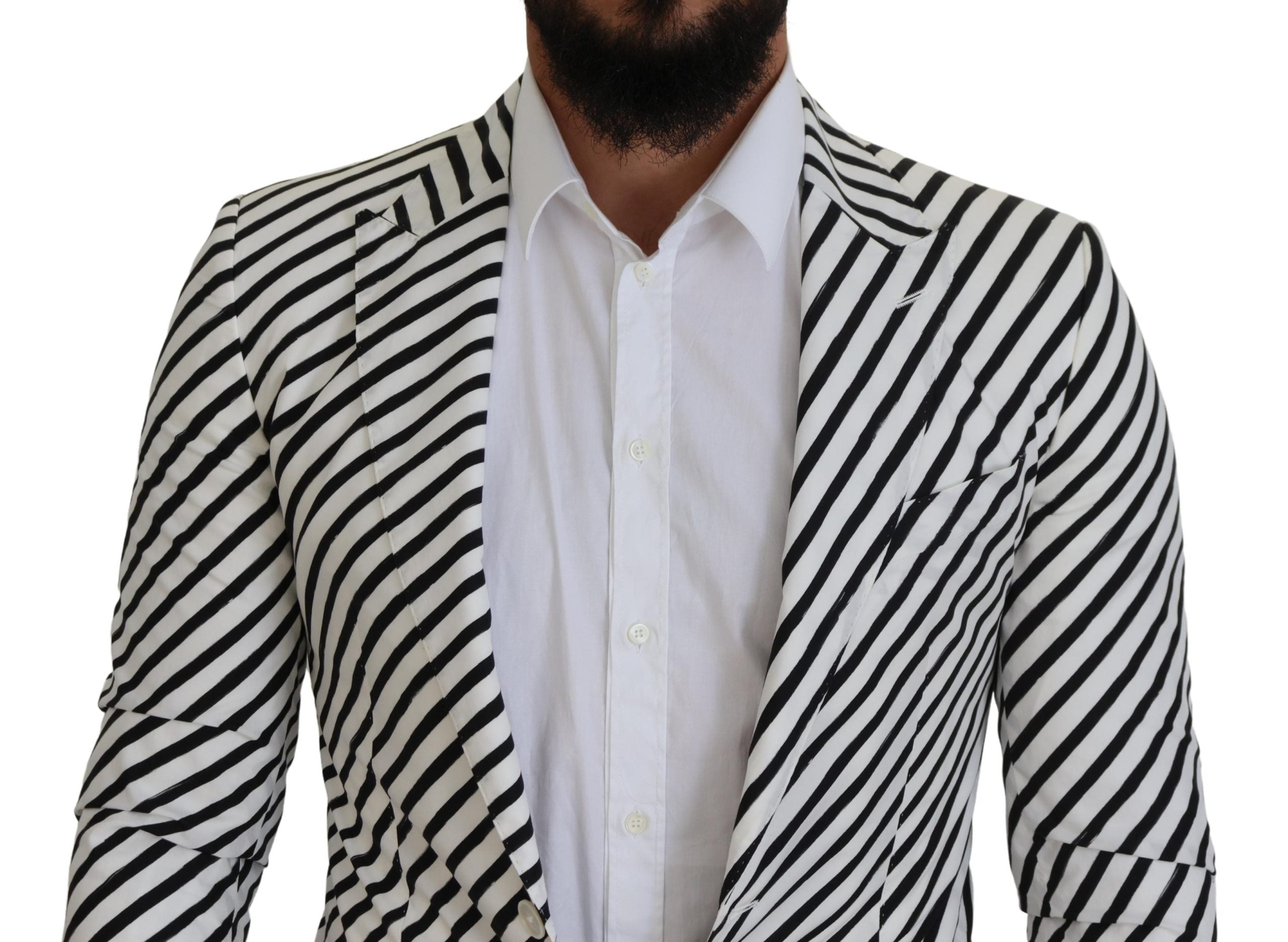 Dolce & Gabbana White Black Striped Slim Fit Jacket Blazer Dolce & Gabbana