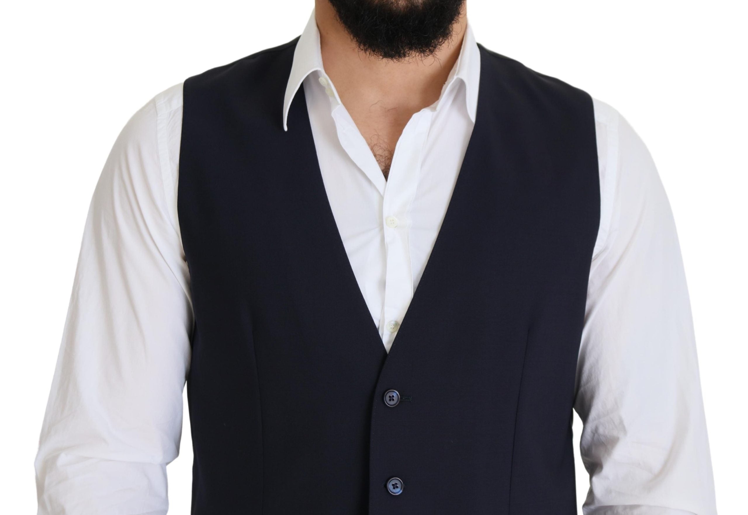 Dolce & Gabbana Dark Blue Wool Stretch Waistcoat Formal Vest Dolce & Gabbana