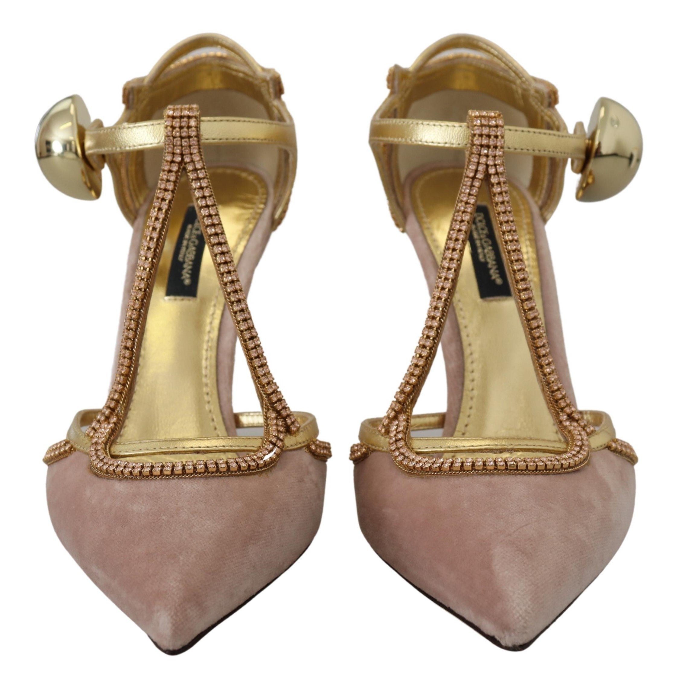 Dolce & Gabbana Pink Crystal T-strap Heels Pumps Shoes Dolce & Gabbana