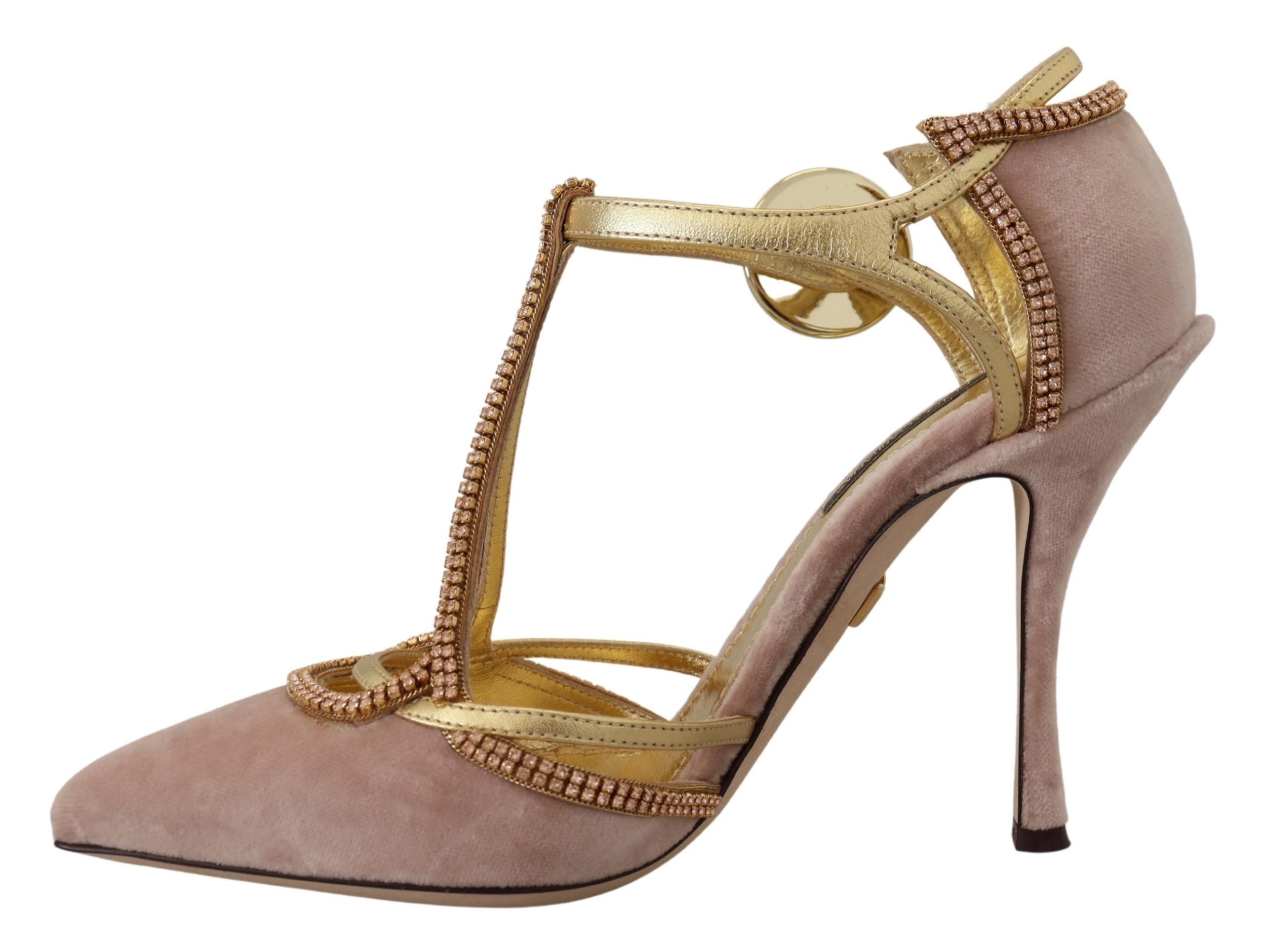 Dolce & Gabbana Pink Crystal T-strap Heels Pumps Shoes Dolce & Gabbana