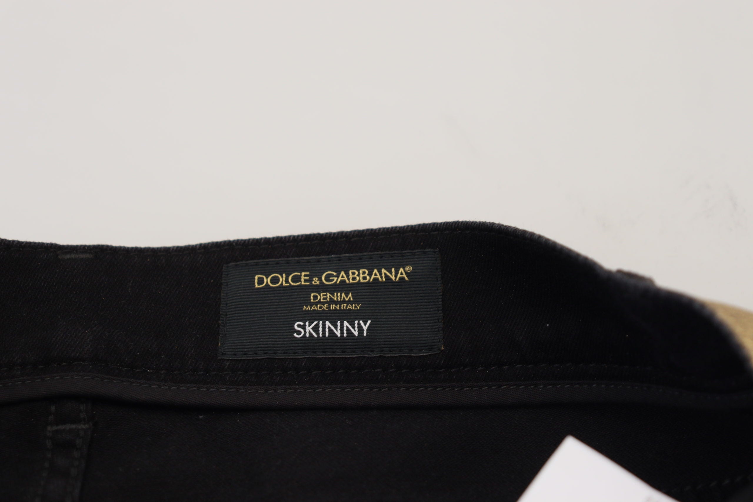 Dolce & Gabbana Gold Cotton Tattered Skinny Men Denim Jeans Dolce & Gabbana