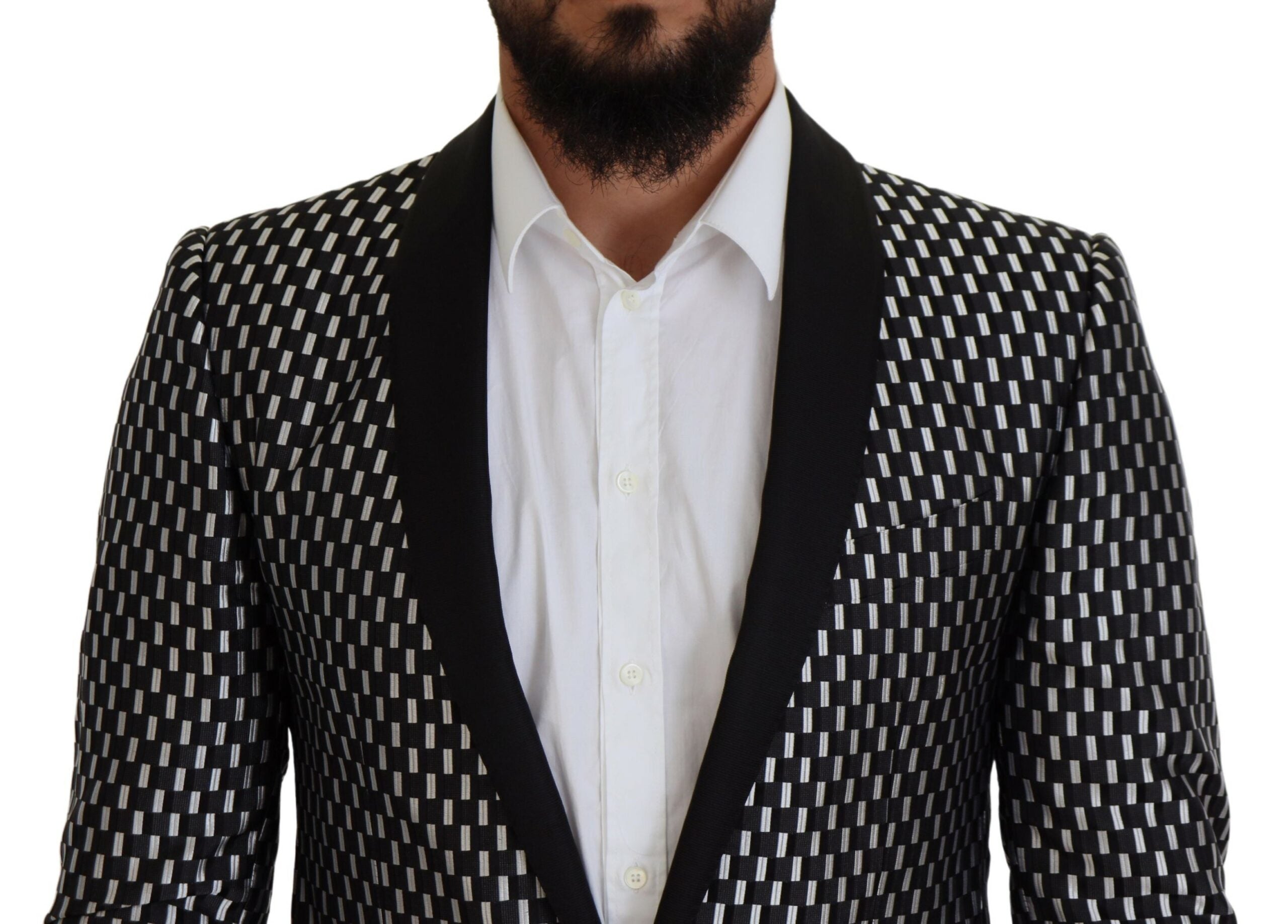 Dolce & Gabbana Black White Silk MARTINI Slim Fit Suit Dolce & Gabbana