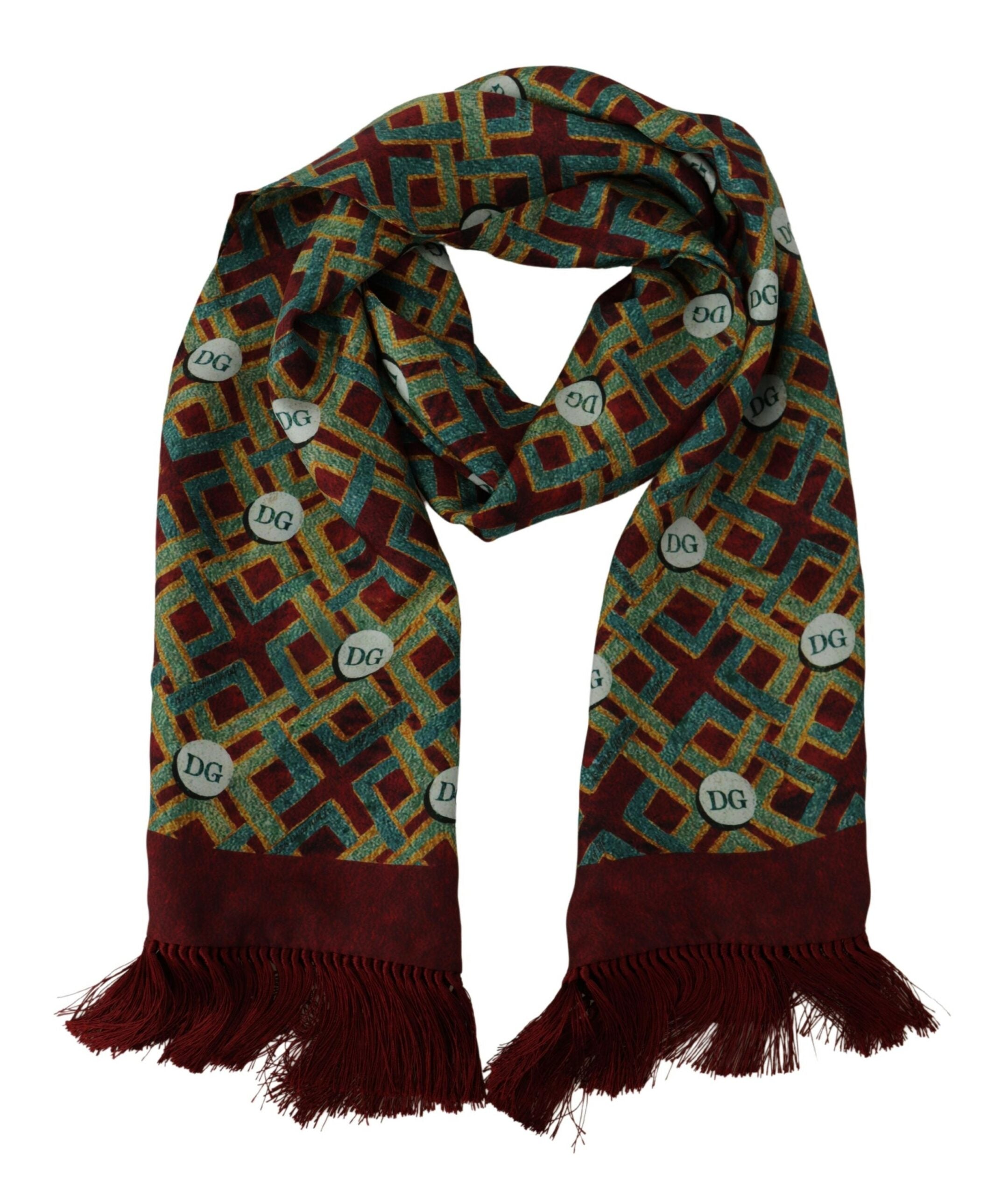 Dolce & Gabbana Multicolor DG Logo Shawl Warm Neck Wrap Fringe Scarf Dolce & Gabbana