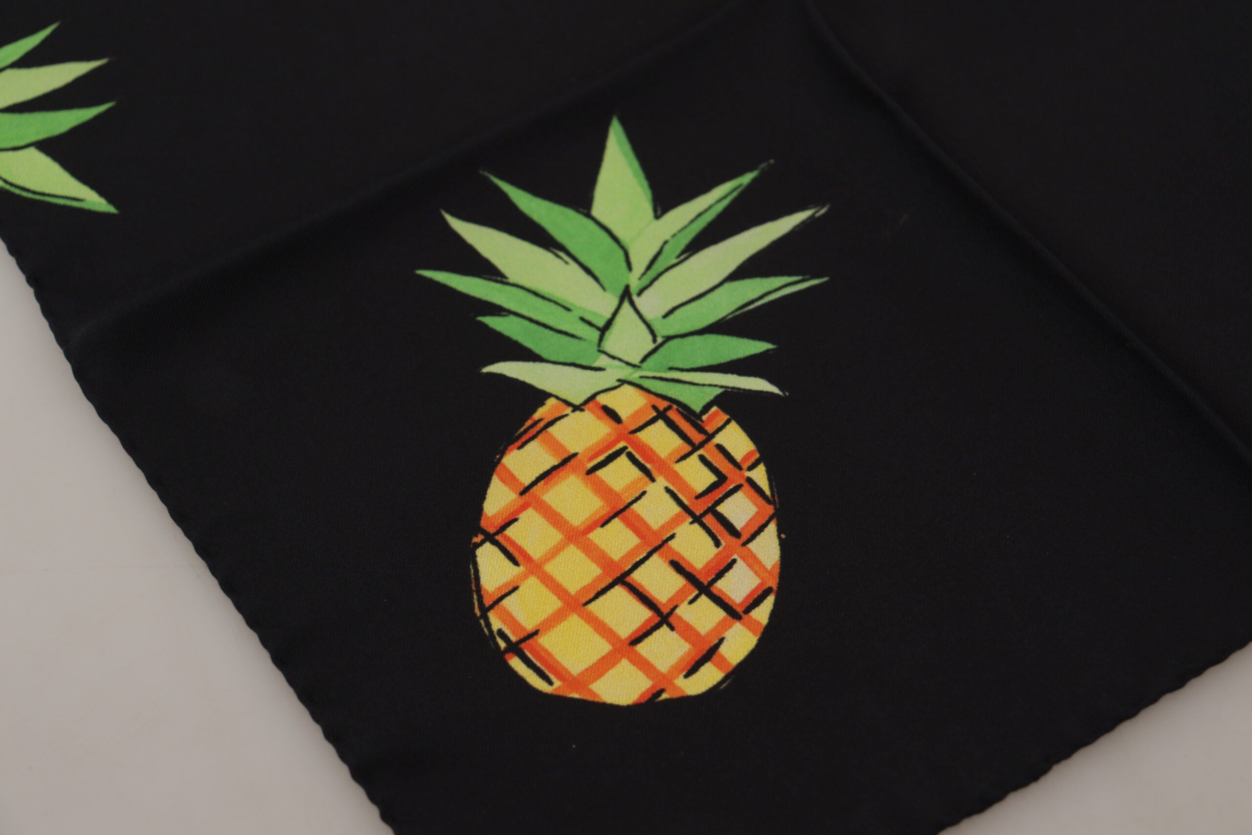 Dolce & Gabbana Black Pineapple Printed Square Handkerchief  Scarf Dolce & Gabbana