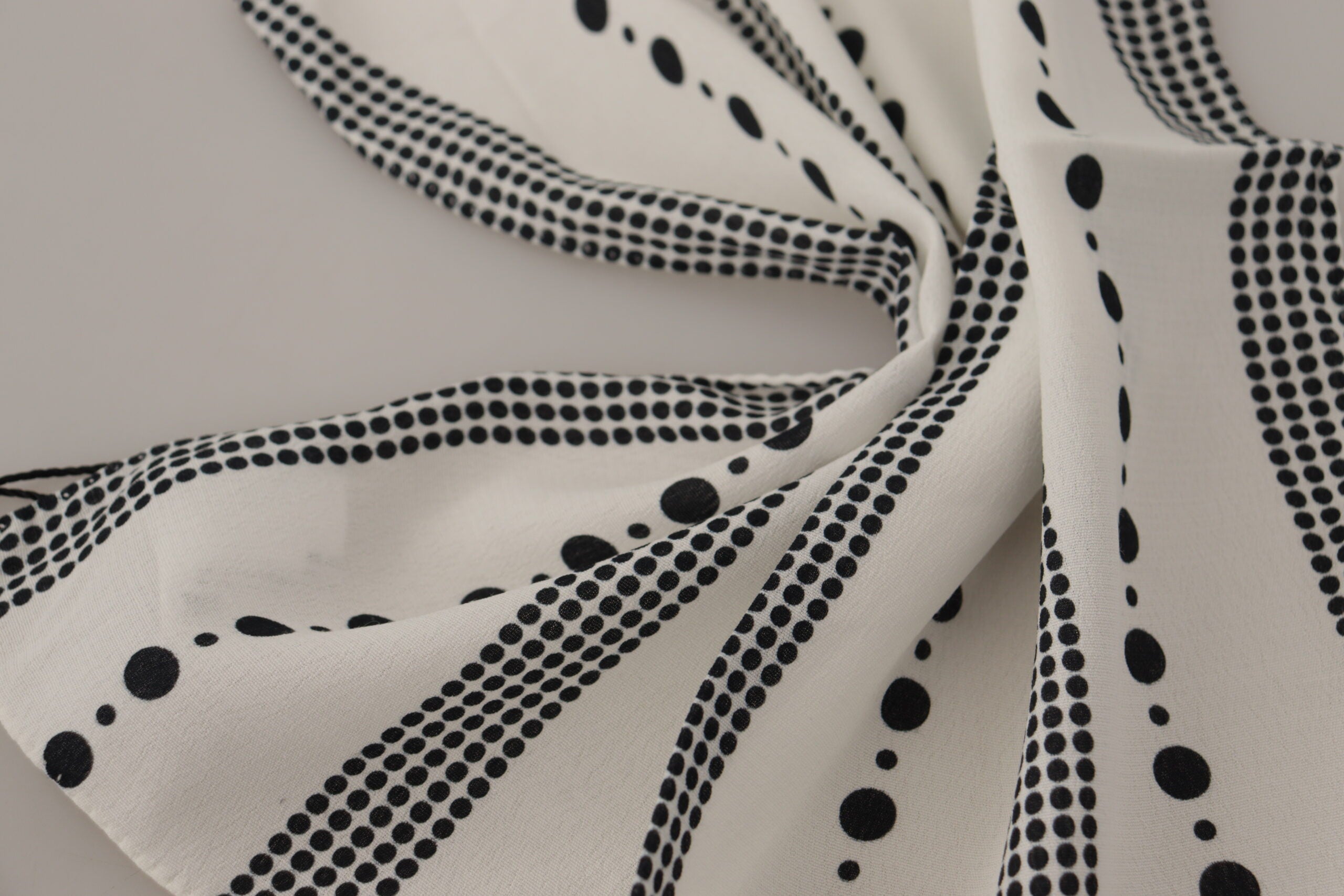 Dolce & Gabbana White Dotted Stripes Square Handkerchief Viscose Scarf Dolce & Gabbana