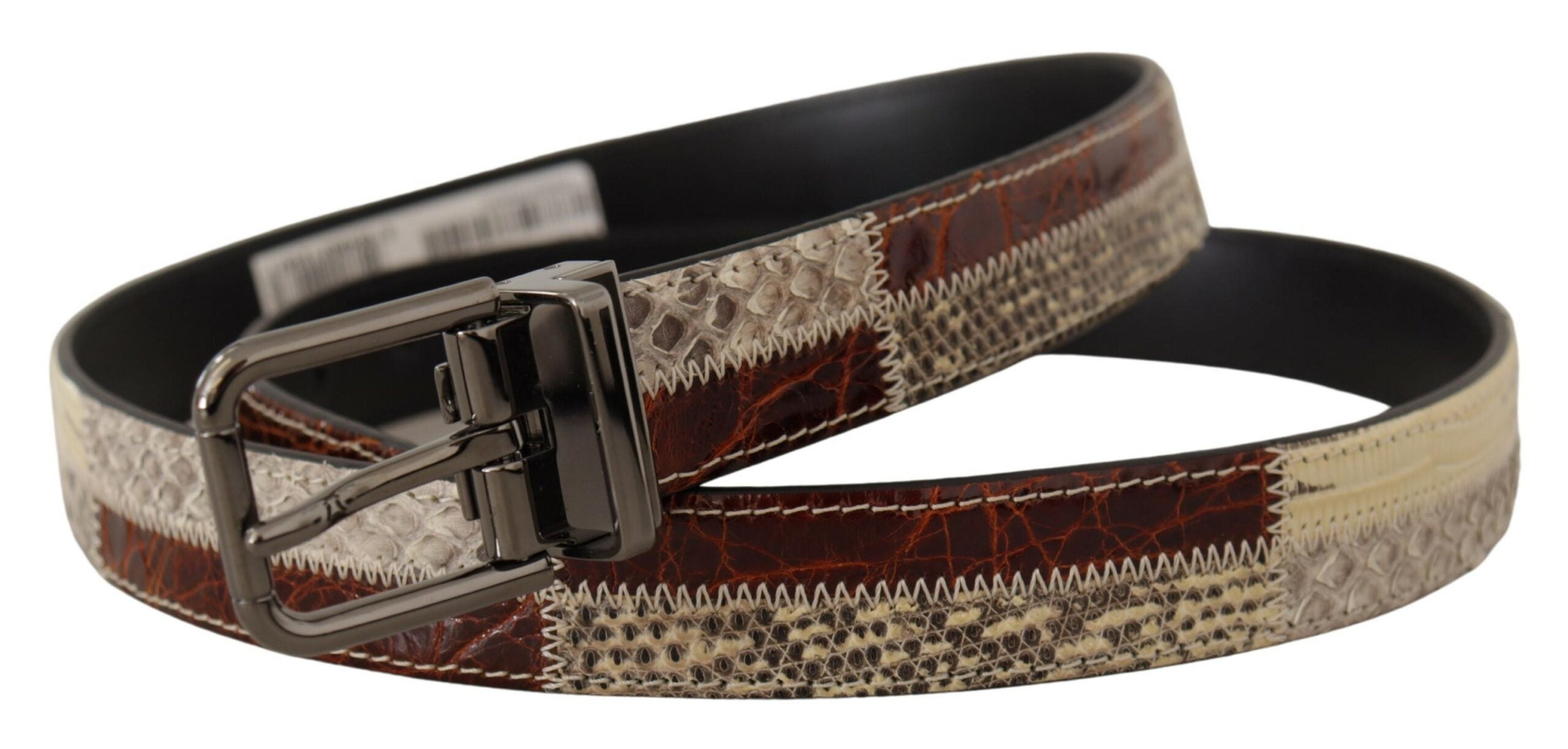Dolce & Gabbana Multicolor Exotic Leather Patchwork Metal Belt Dolce & Gabbana