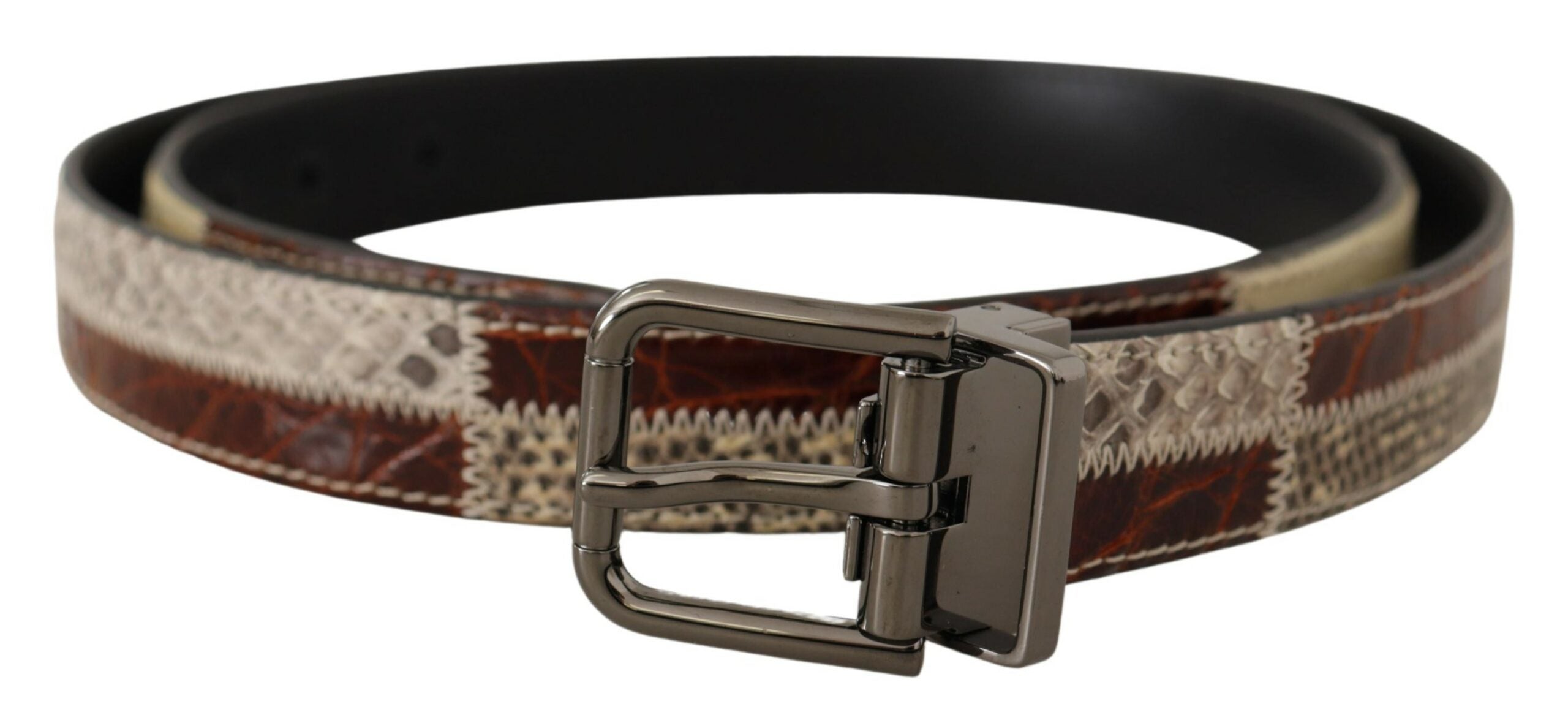 Dolce & Gabbana Multicolor Exotic Leather Patchwork Metal Belt Dolce & Gabbana