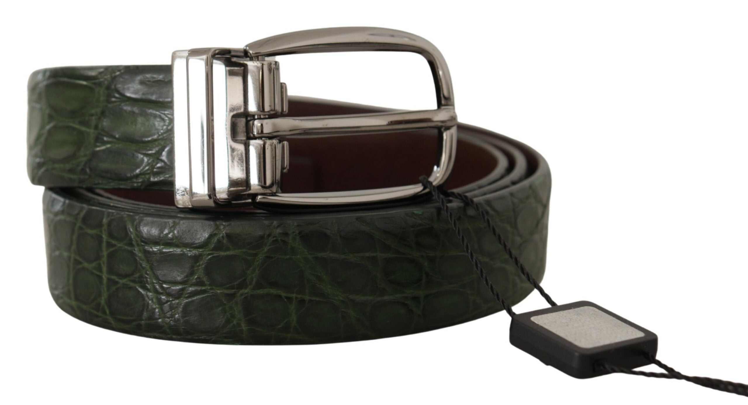 Dolce & Gabbana Green Exotic Leather Silver Buckle Belt Dolce & Gabbana